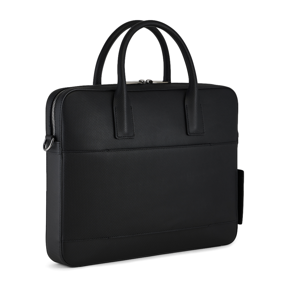 Slanke documenthouder van 14&quot; in leer LE TANNEUR Zwart