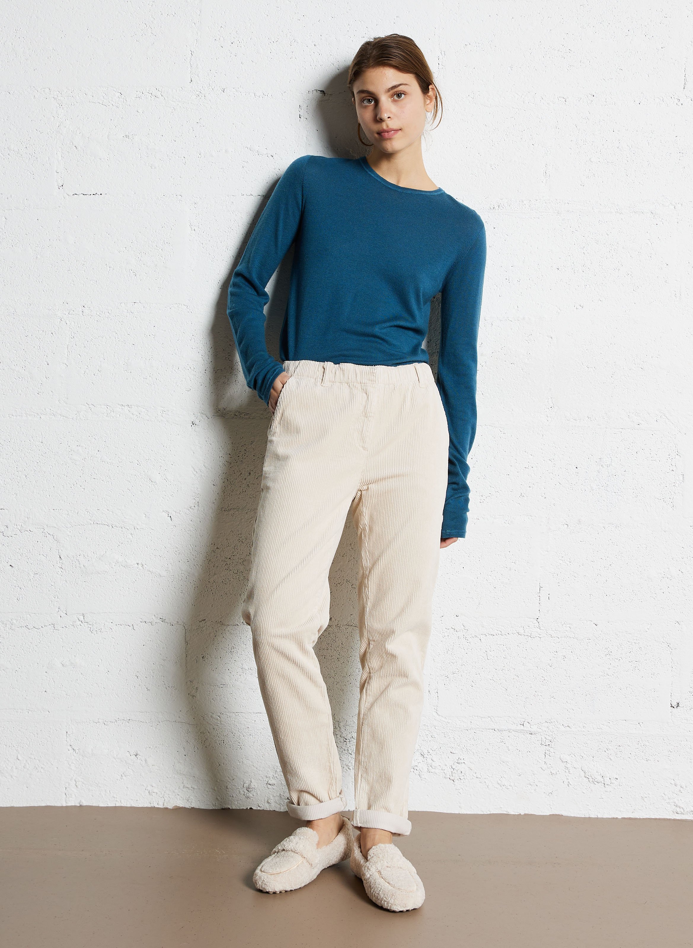 Pull fin col rond en cachemire MAJESTIC FILATURES Bleu