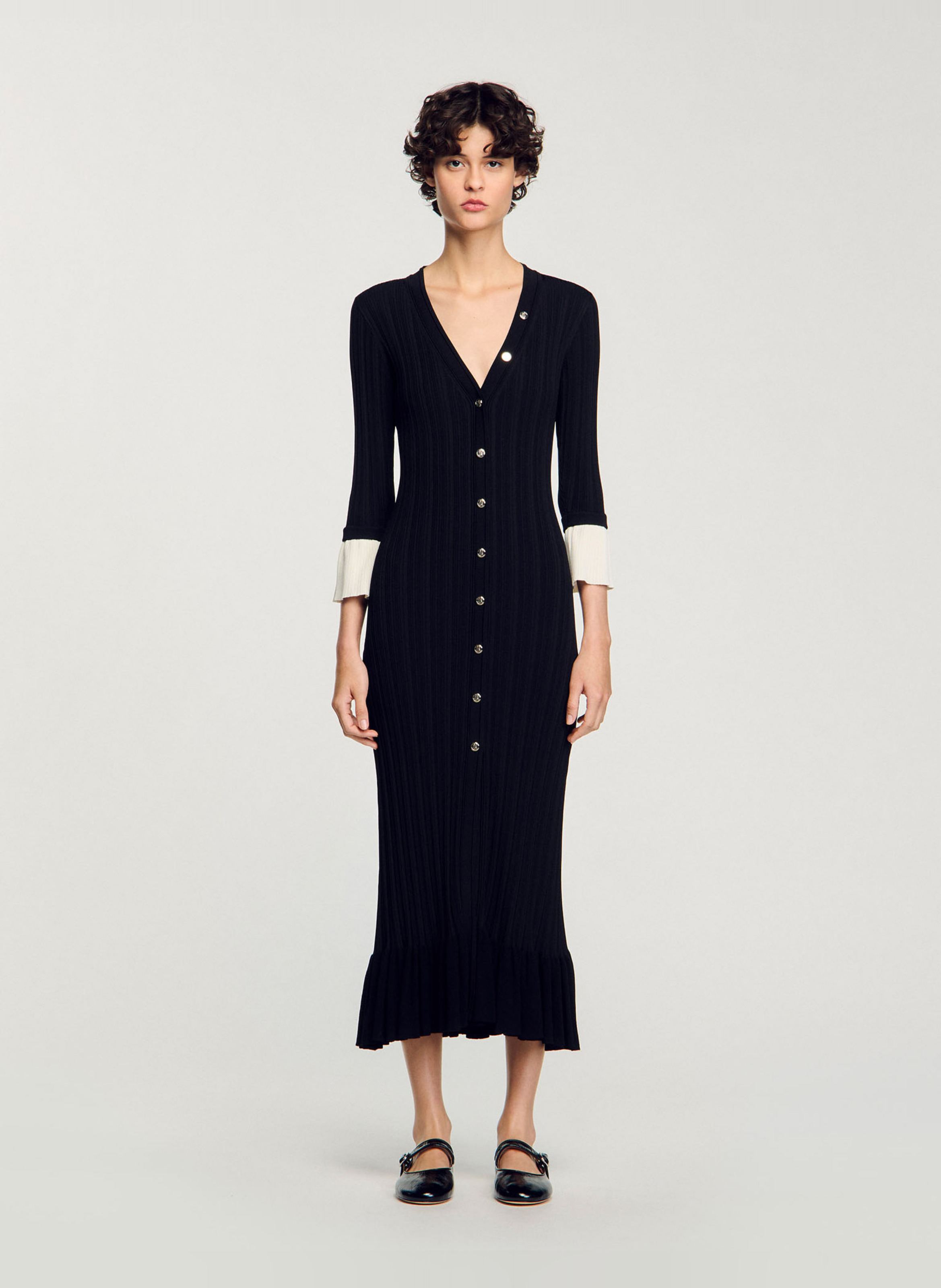 Robe longue en maille à studs Noir Sandro - Femme SFPRO04090