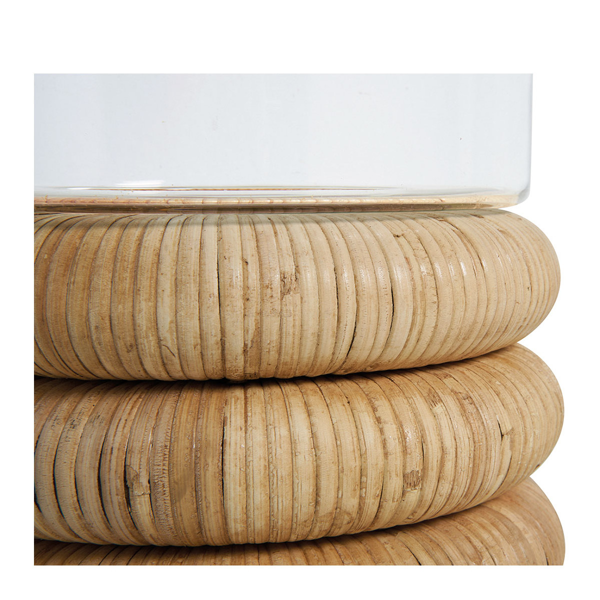 Glass and rattan Boline candle holder - large size - ø 20 x 33 cm BLANC D'IVOIRE Beige