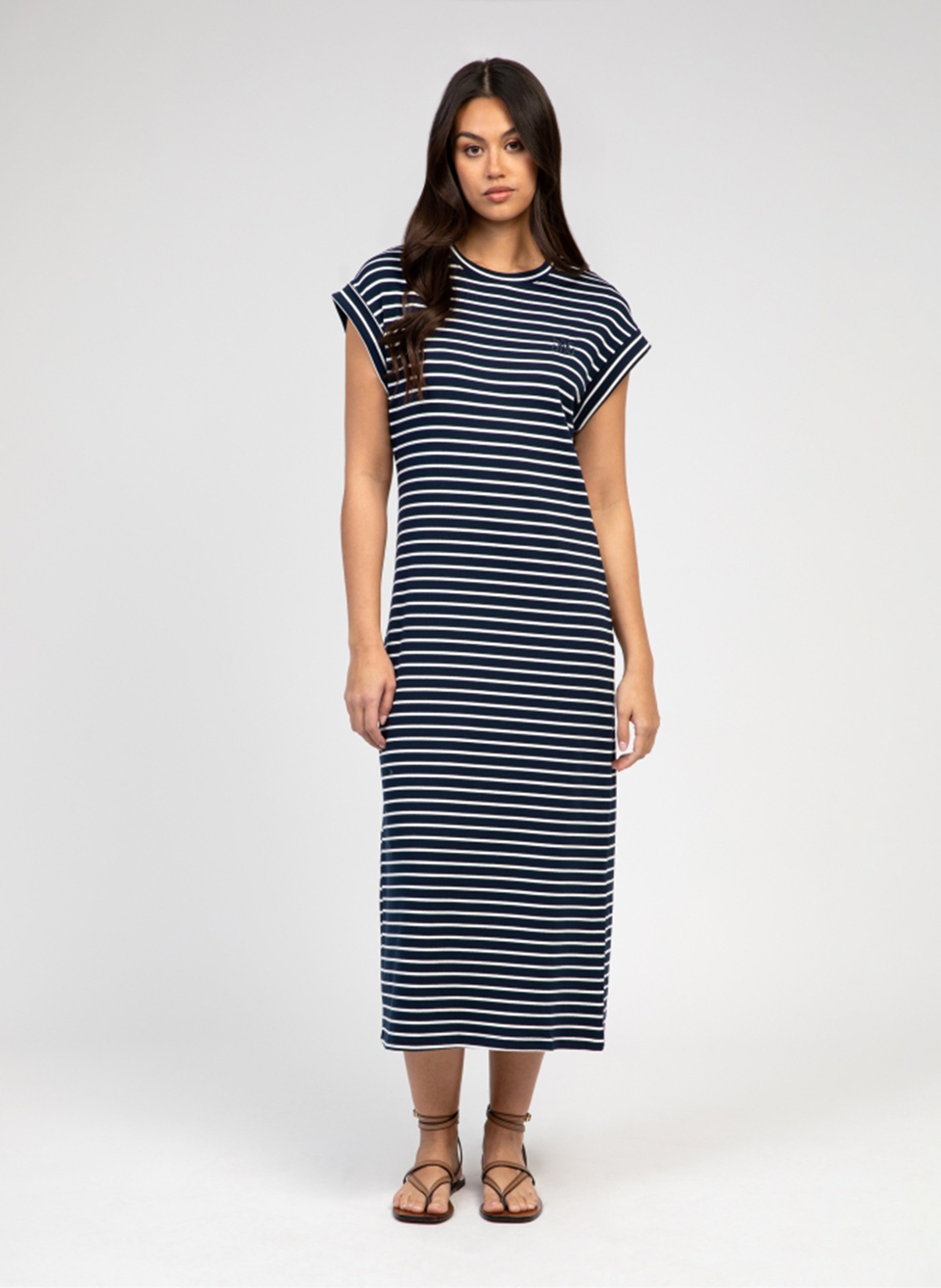 Round-neck striped cotton-blend midi dress AN'GE