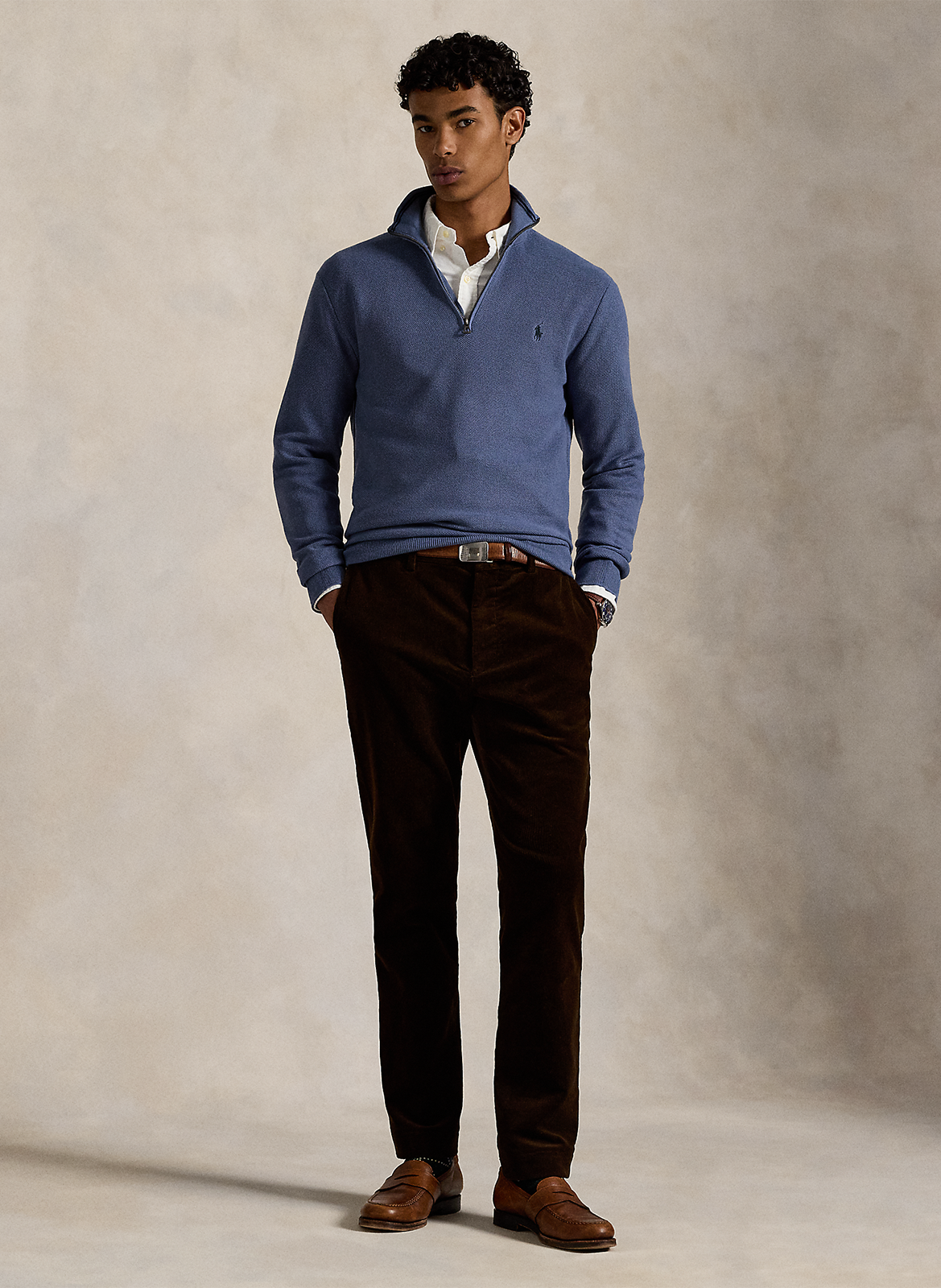 Cotton piqué high-neck zipped sweater POLO RALPH LAUREN Blue