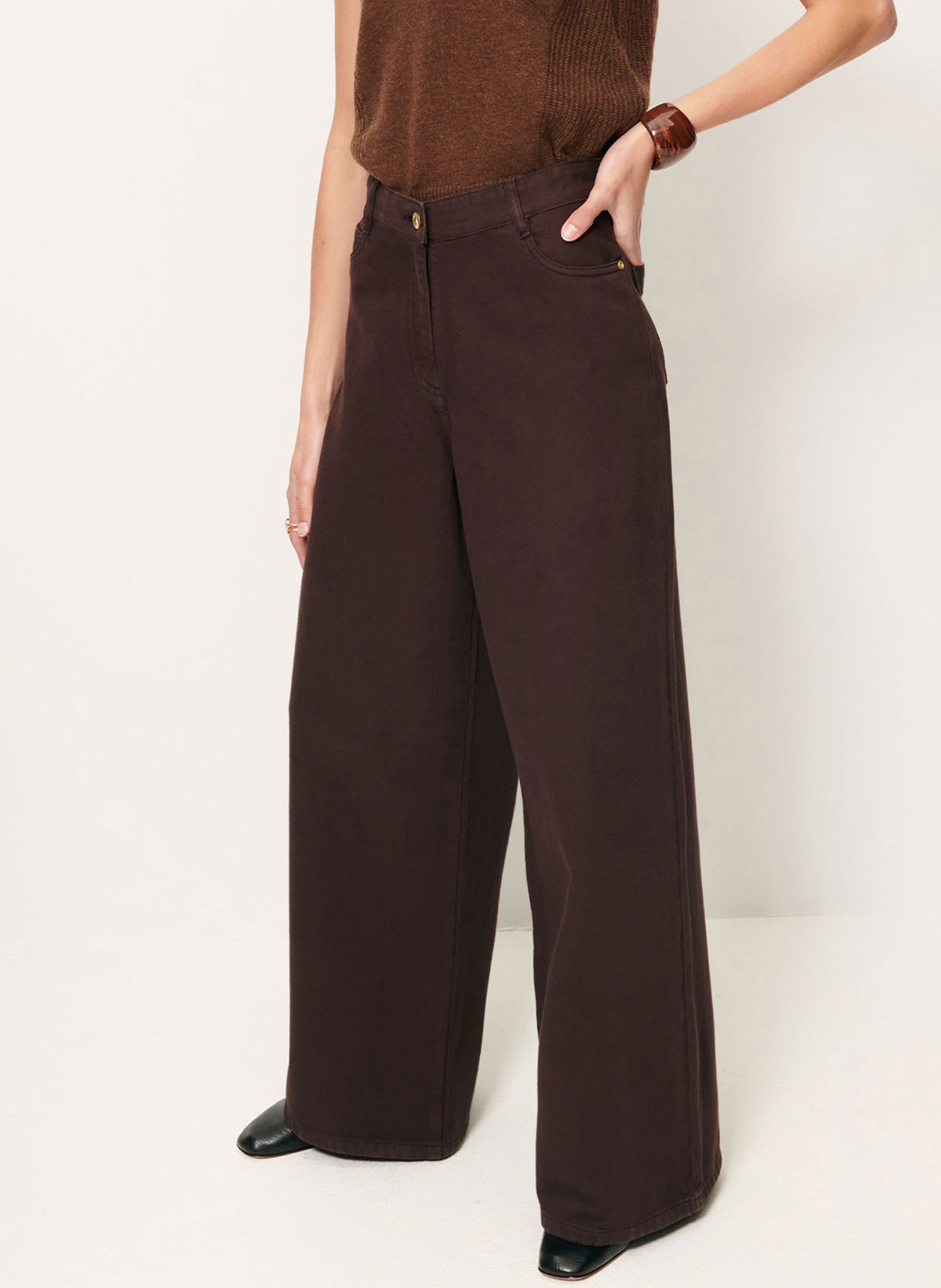 High-rise wide-leg cotton jeans SESSUN Brown
