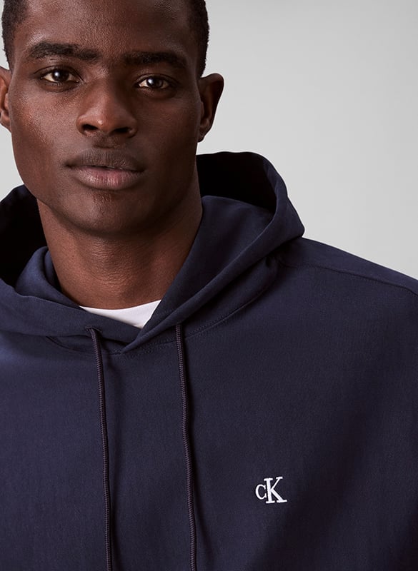 Sweat à capuche uni en coton mélangé CALVIN KLEIN Bleu
