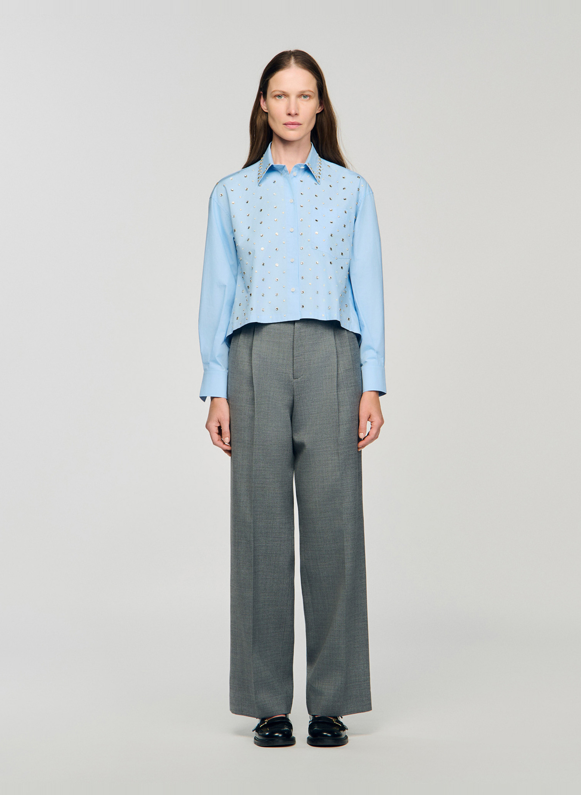 Oversized short shirt with rhinestones SANDRO Blue