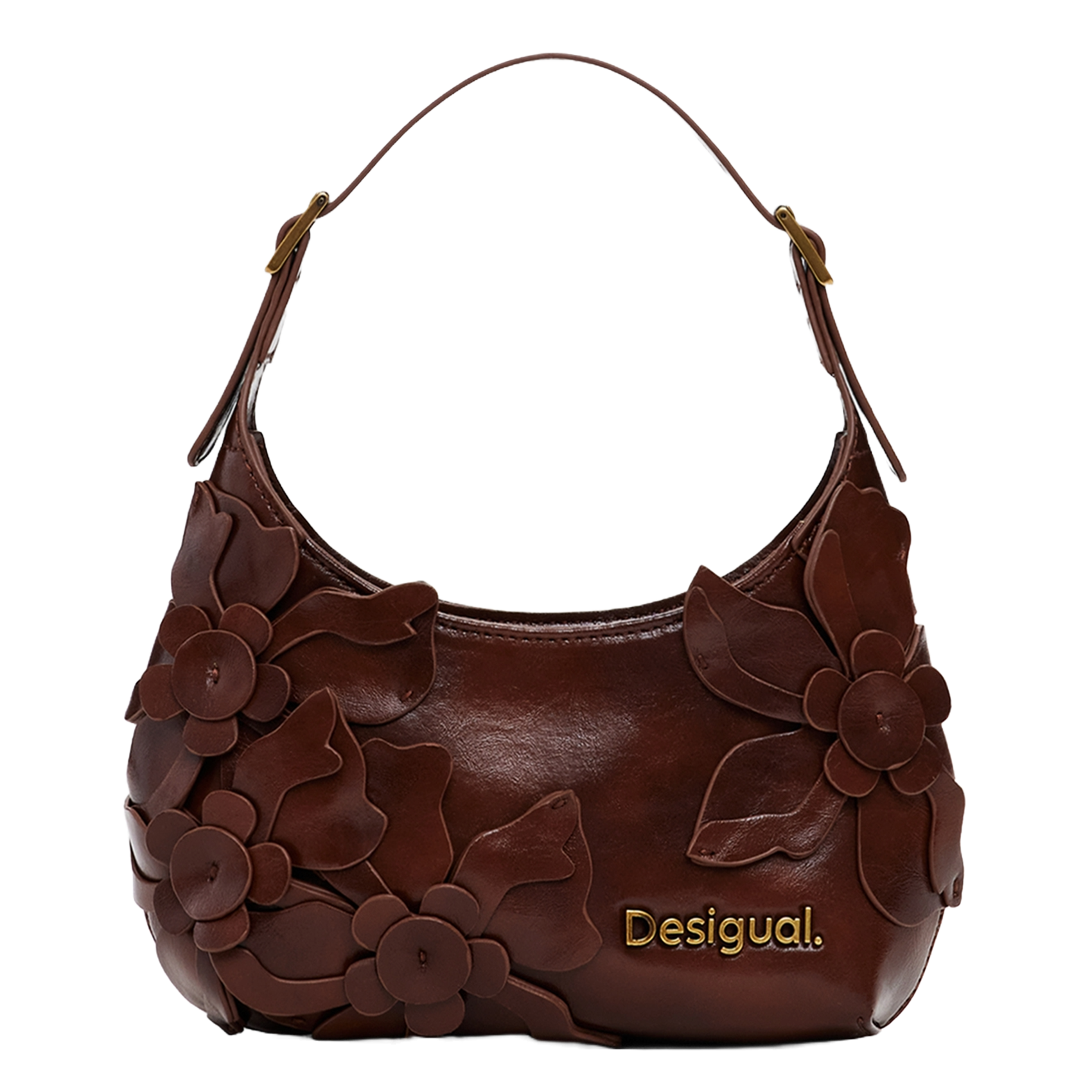 Sac épaule effet cuir à fleurs DESIGUAL Marron