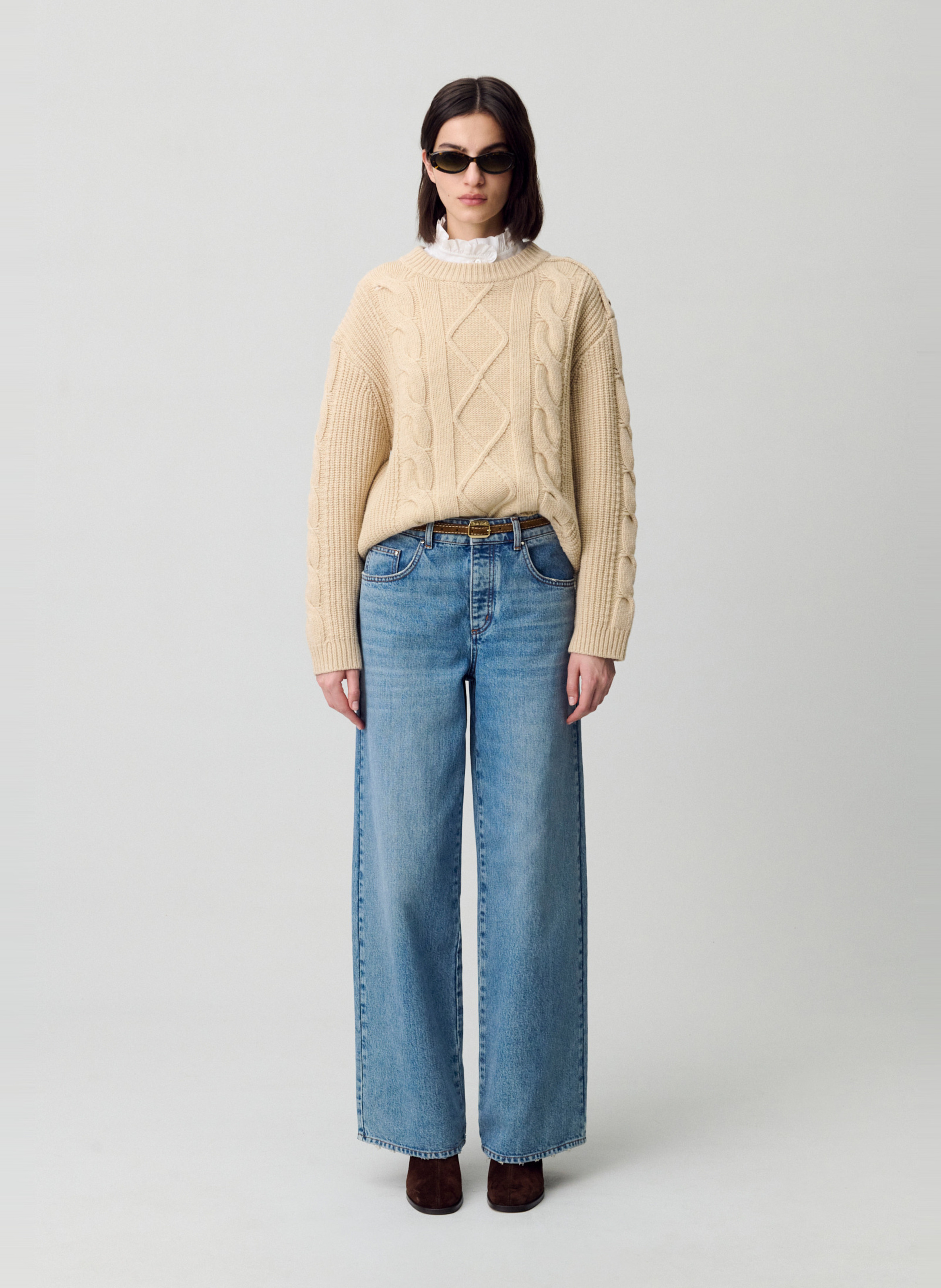 Pull oversize col rond en laine mélangée CLAUDIE PIERLOT Beige