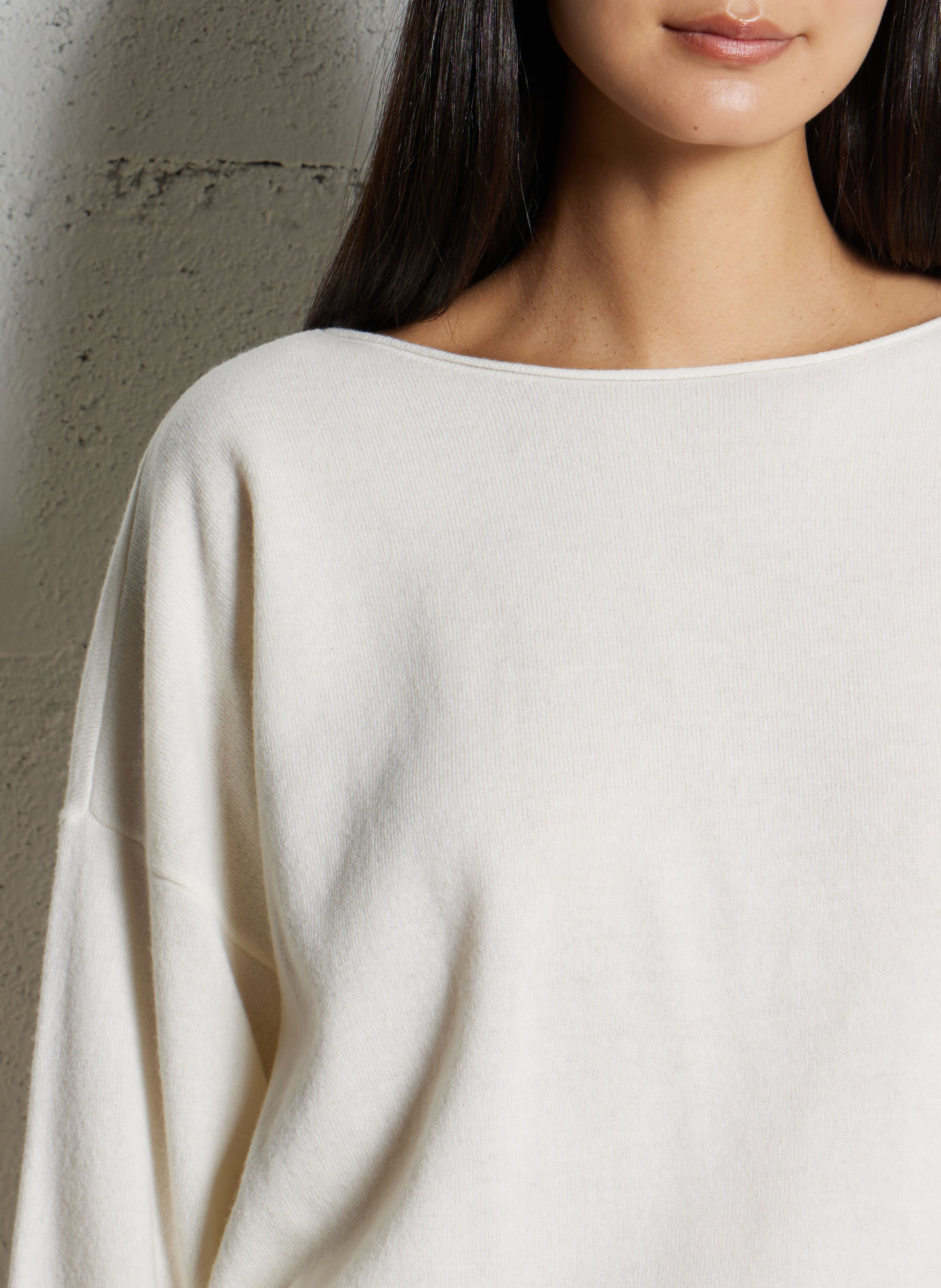 Wool boat neck sweater with rolled edges DES PETITS HAUTS Beige