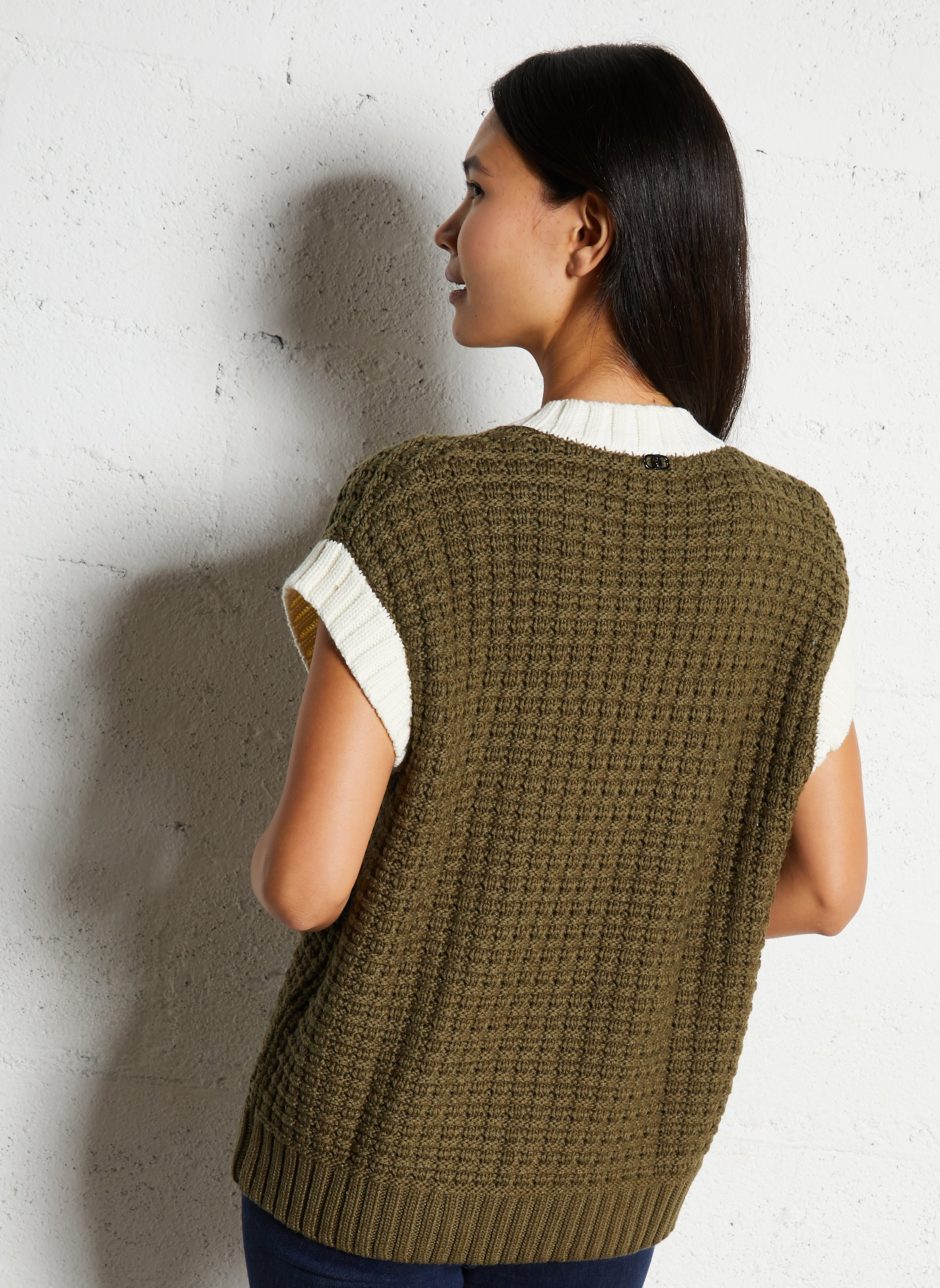 Pull col v en coton mélangé LIU JO Kaki