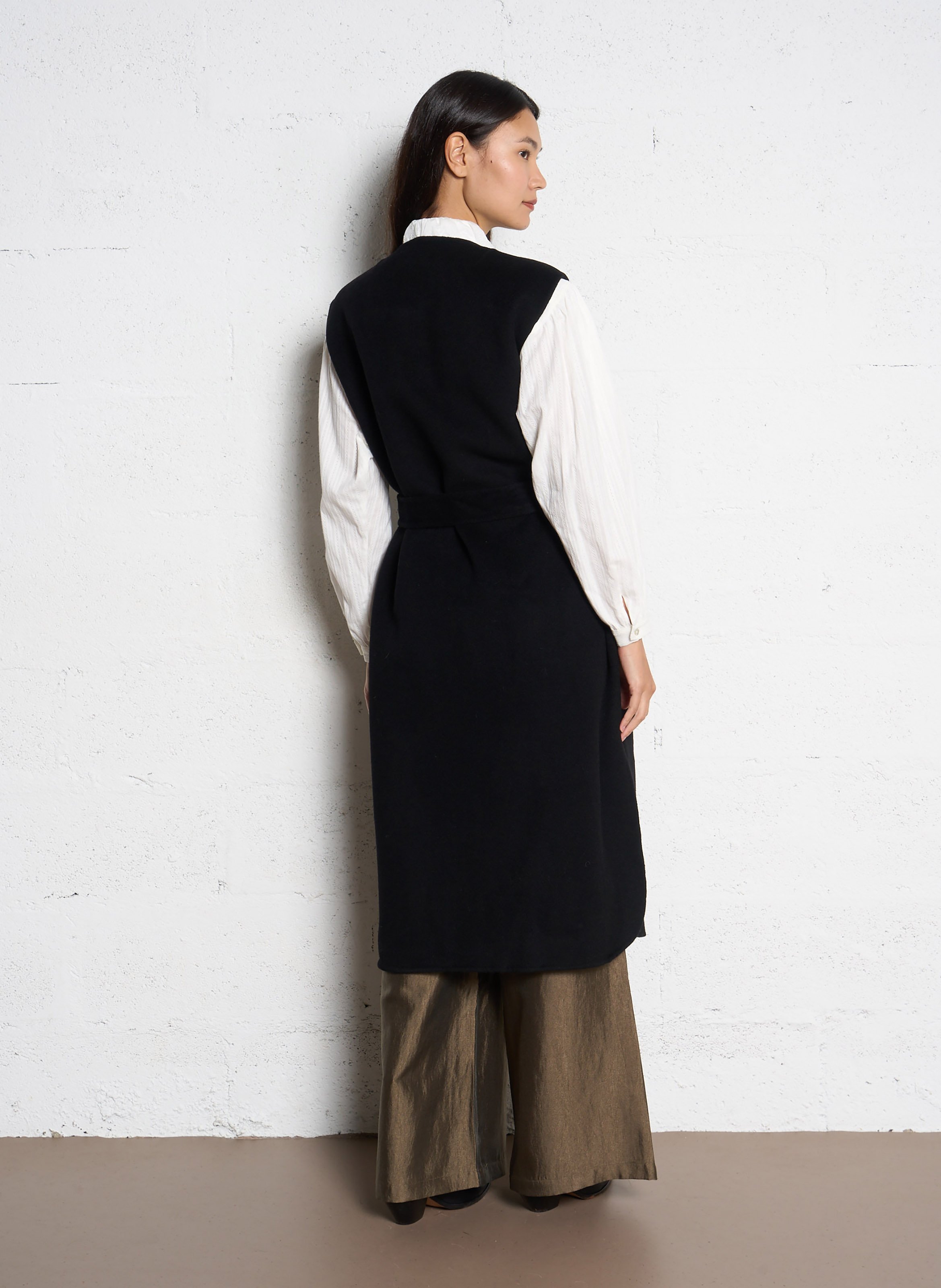 Manteau long sans manches en laine SEE U SOON Noir