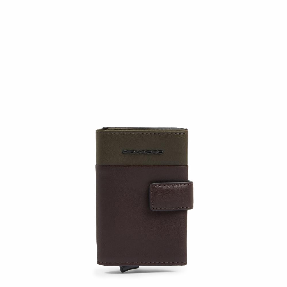 Automatic flap card holder in leather and metal with RFID protection PIQUADRO