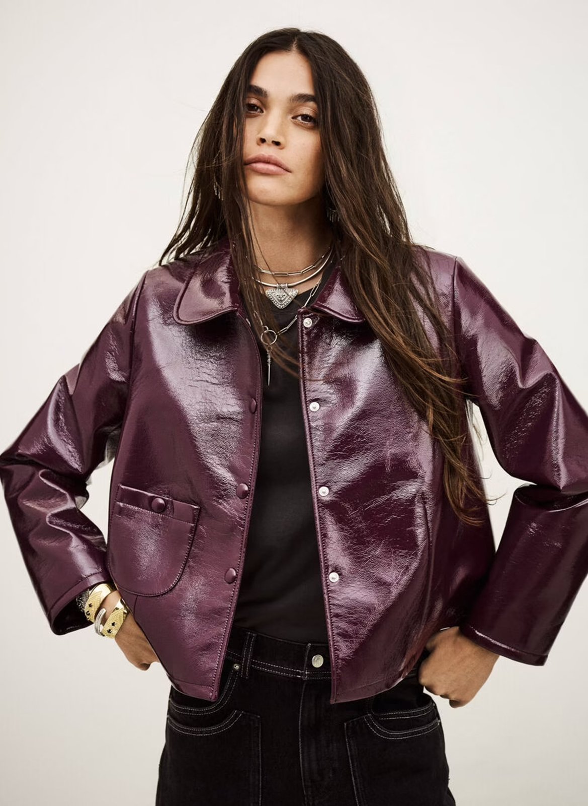 Veste droite col claudine effet cuir BA&SH Prune