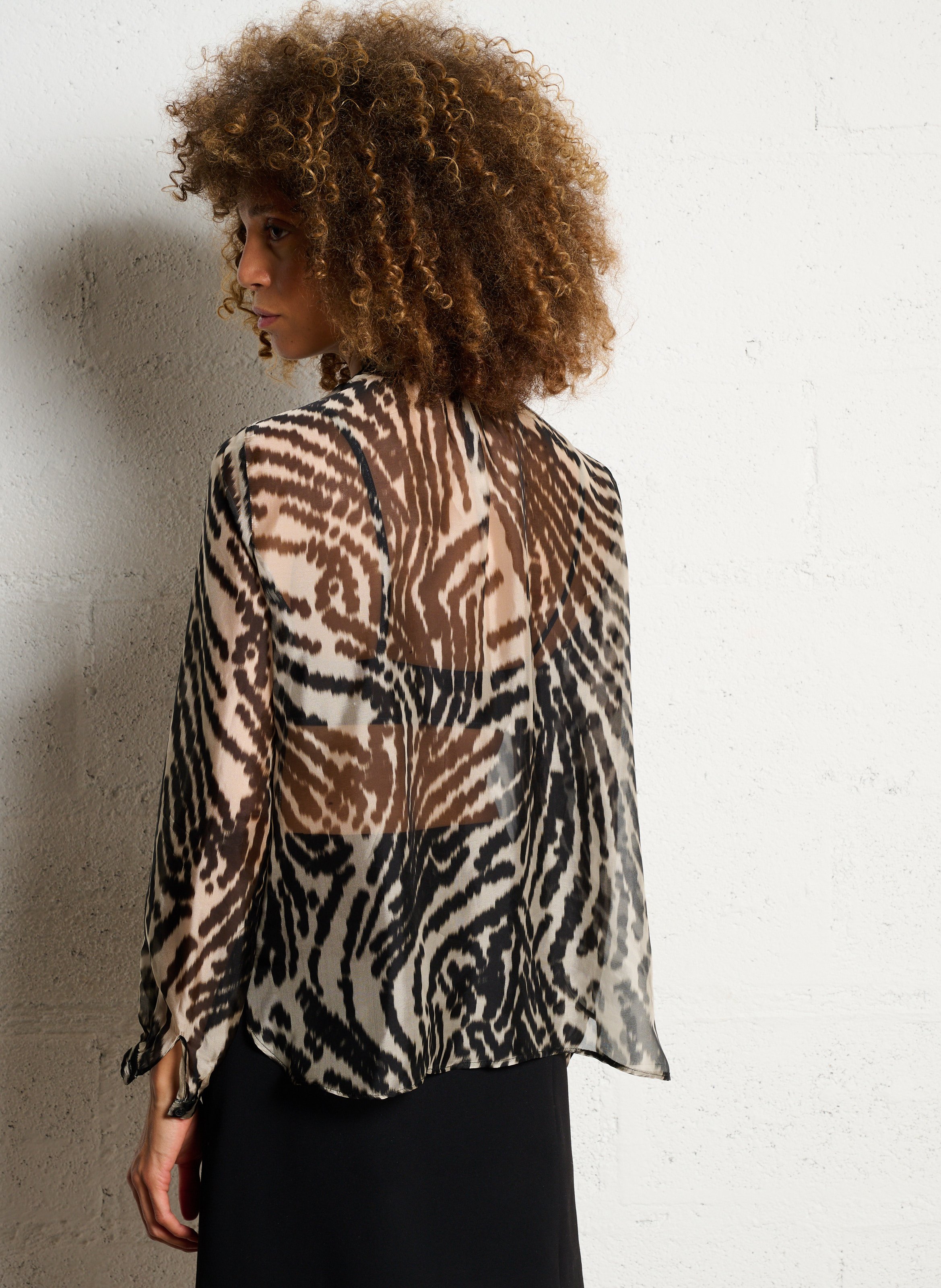 Printed blouse with pussy-bow collar IKKS Black