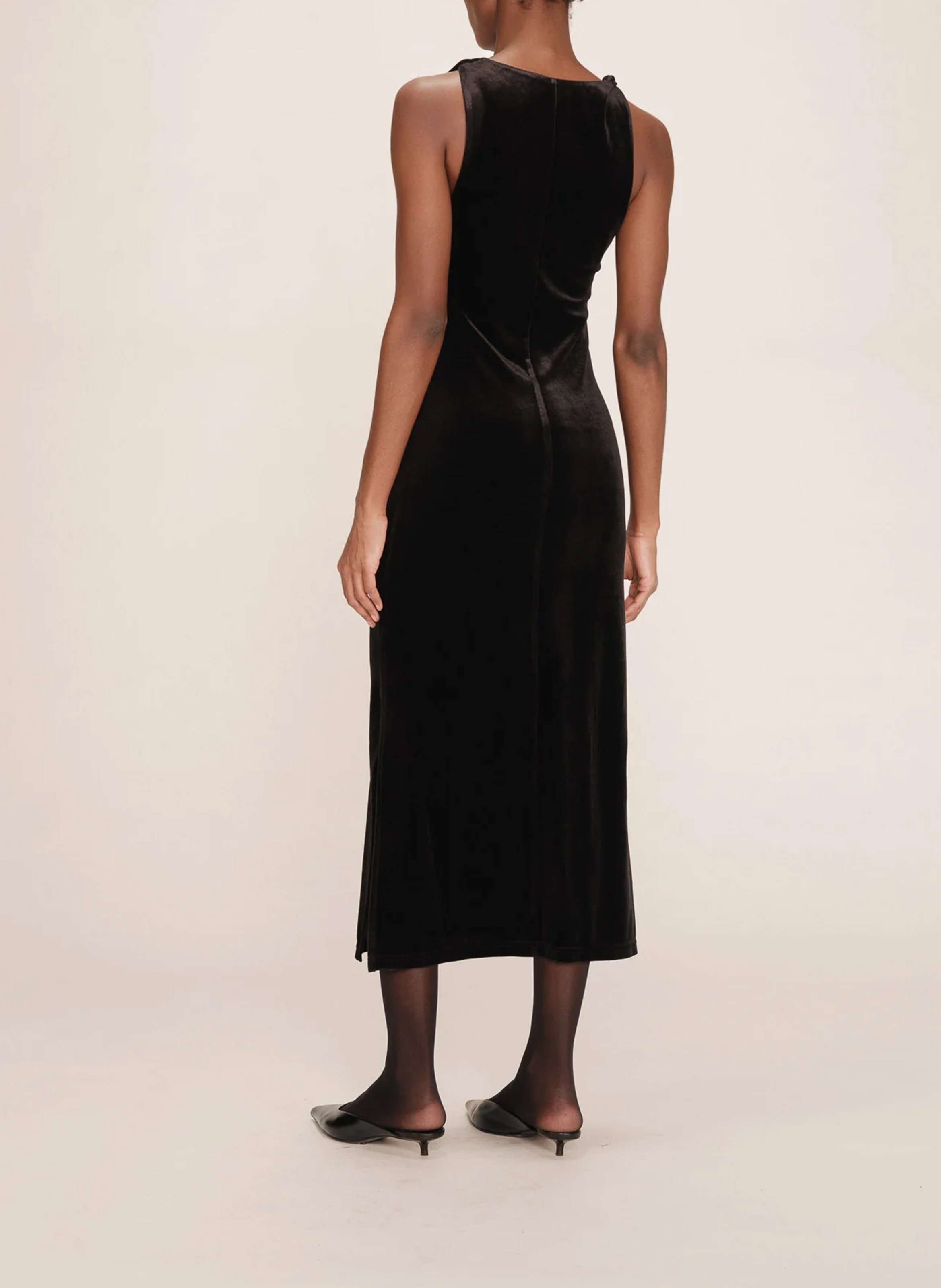 Sleeveless draped velvet dress GRACE ET MILA Black