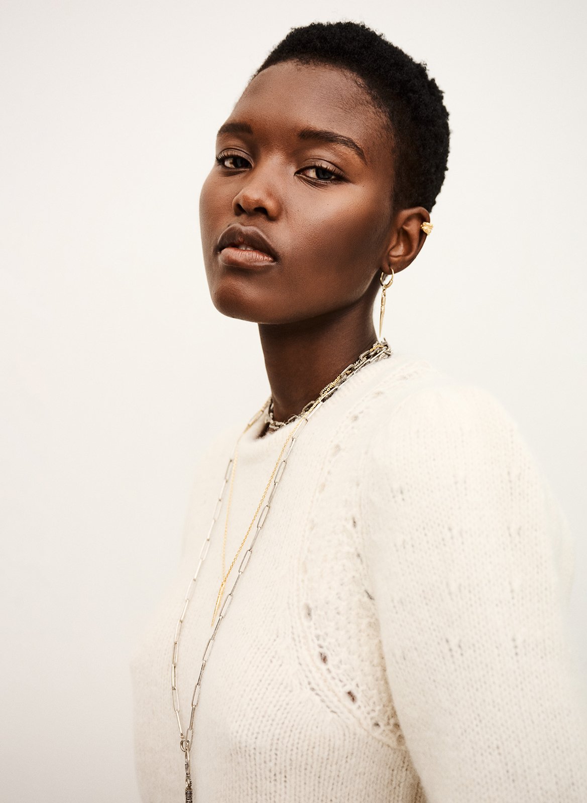 Pull court droit en laine mélangée BA&SH Beige