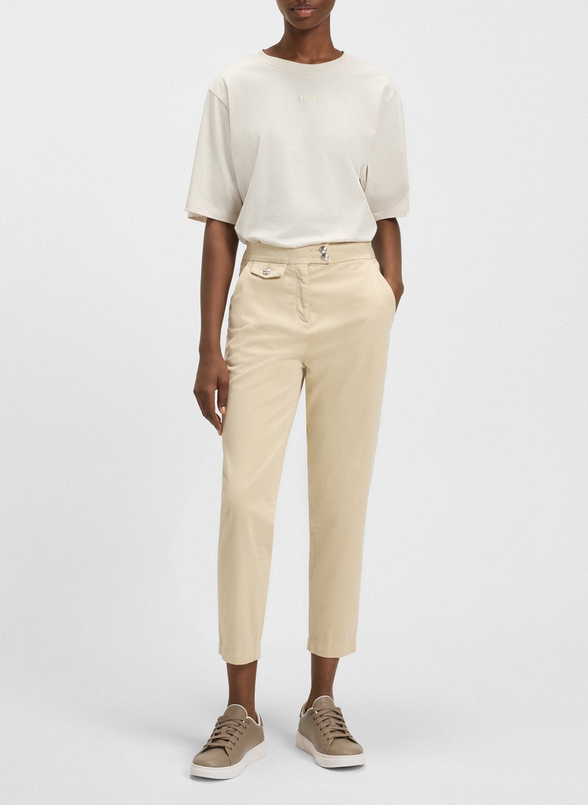 Tee-shirt ample col rond en coton BOSS Beige