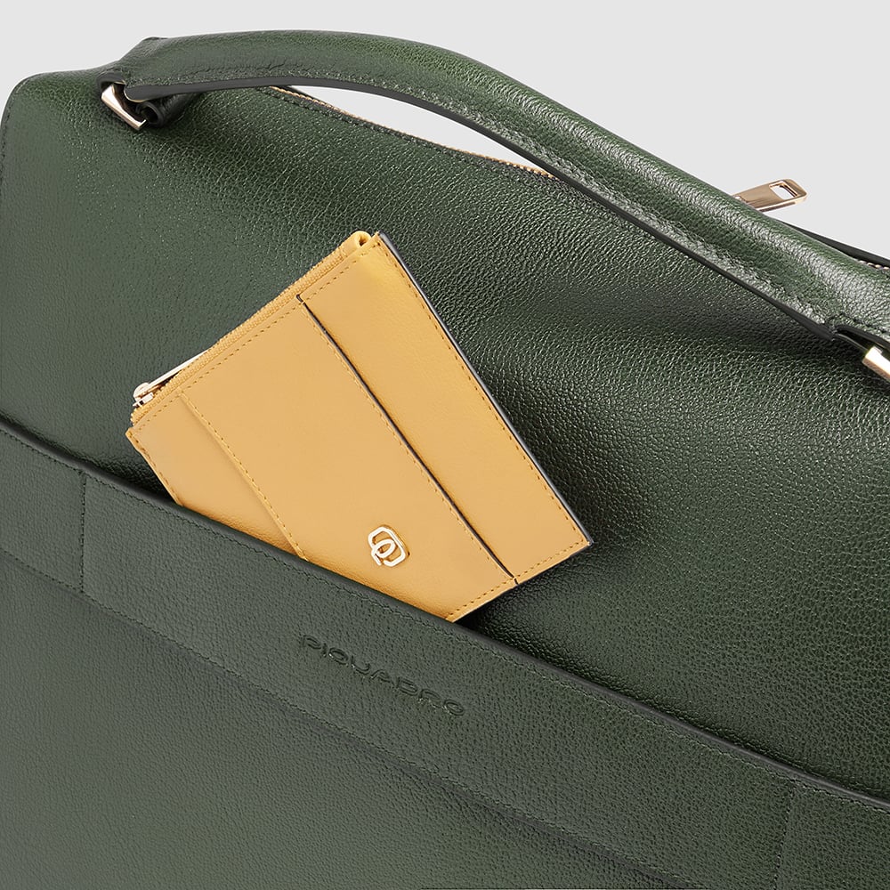 Women's laptop bag with iPad® compartment, shock protection, and RFID protection PIQUADRO Green