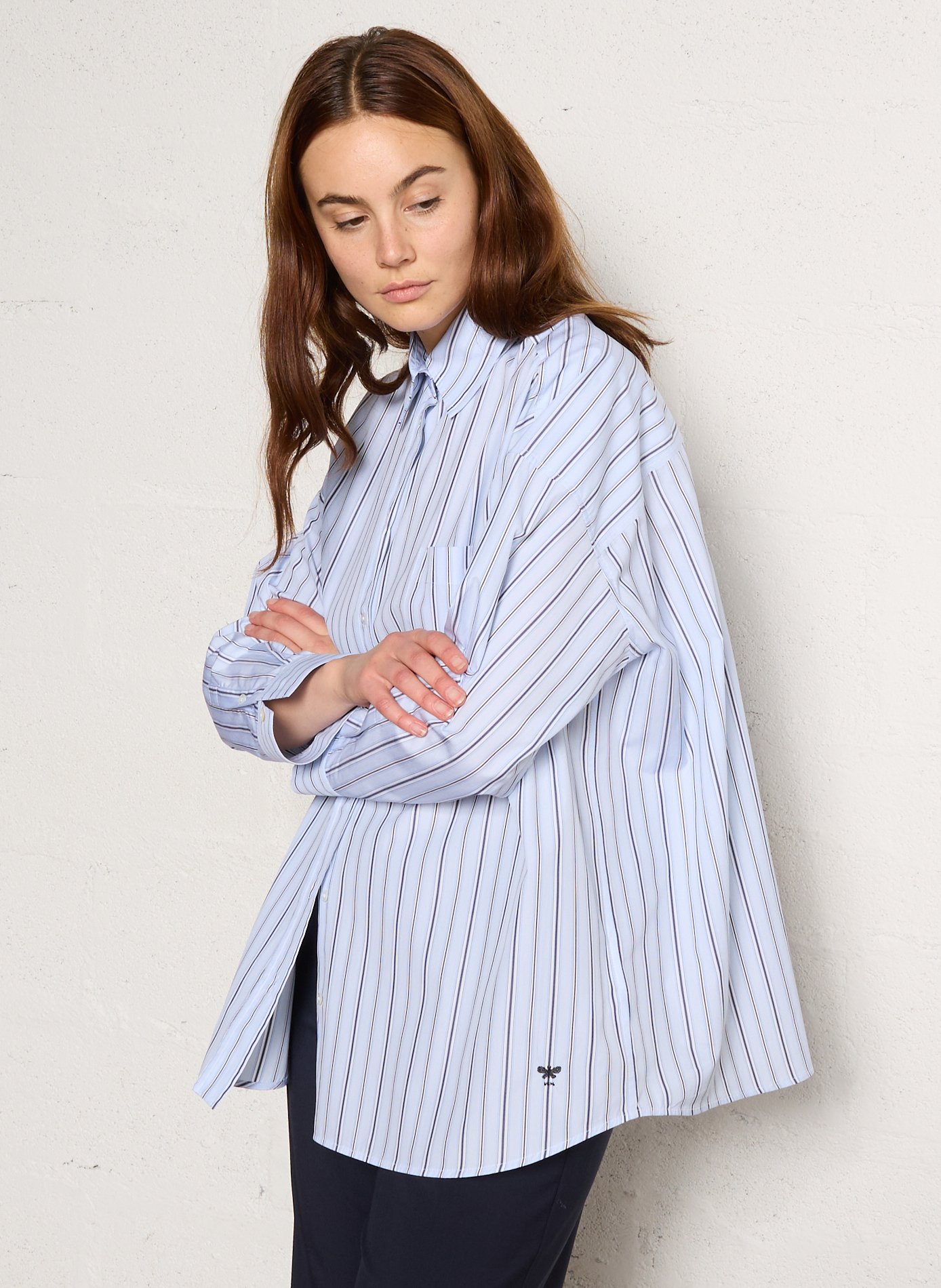 Wijdvallende gestreepte blouse met knoopsluiting Blauw