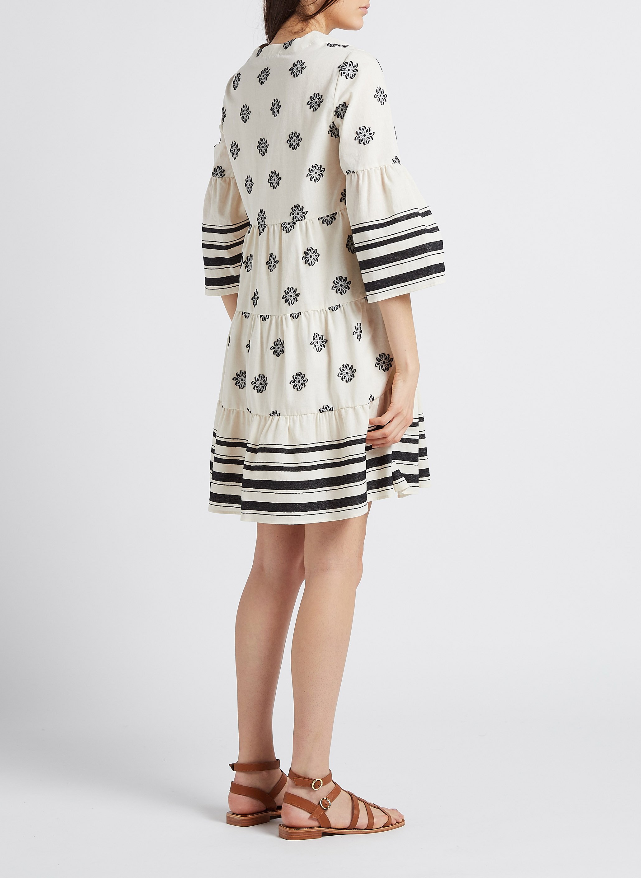 Geblümtes Kurzkleid aus Baumwoll-Mix mit V-Ausschnitt PENNYBLACK Schwarz