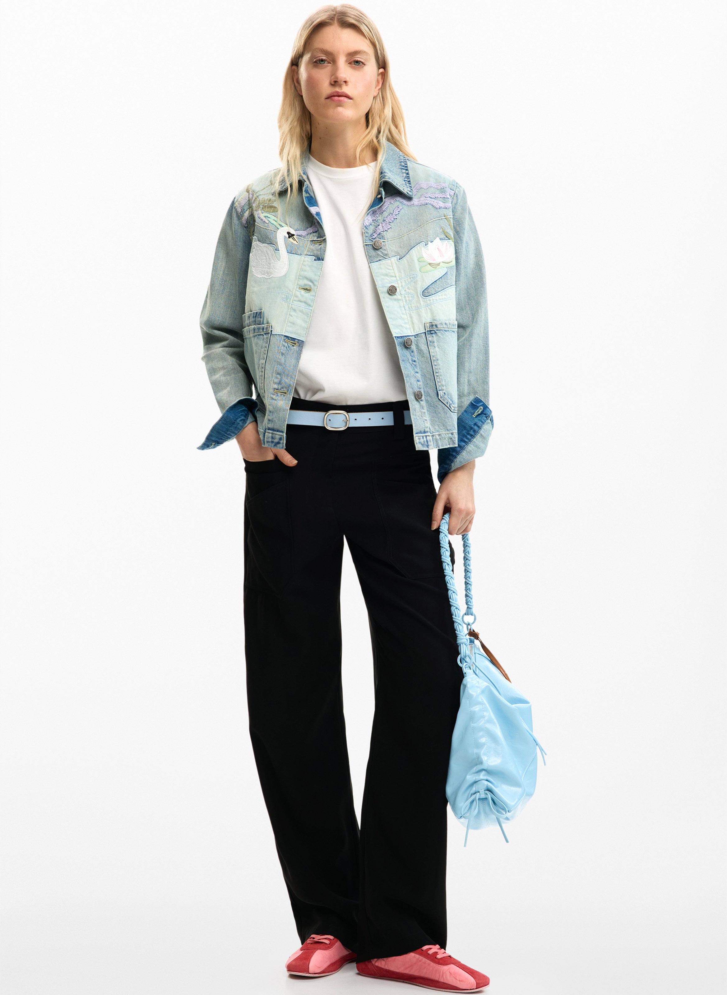 Veste en jean brodée DESIGUAL Bleu