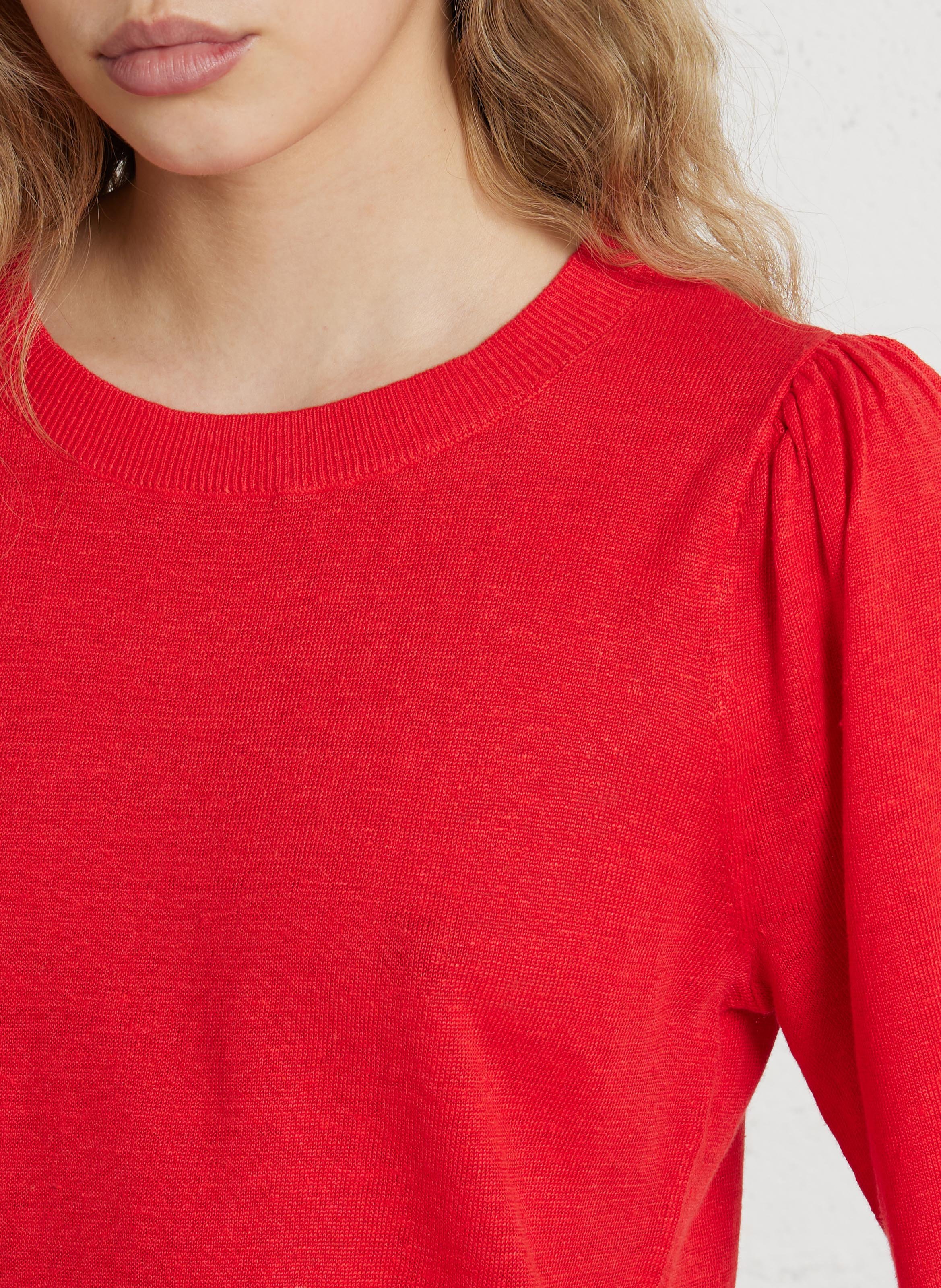 Pull en lin col rond DES PETITS HAUTS Rouge