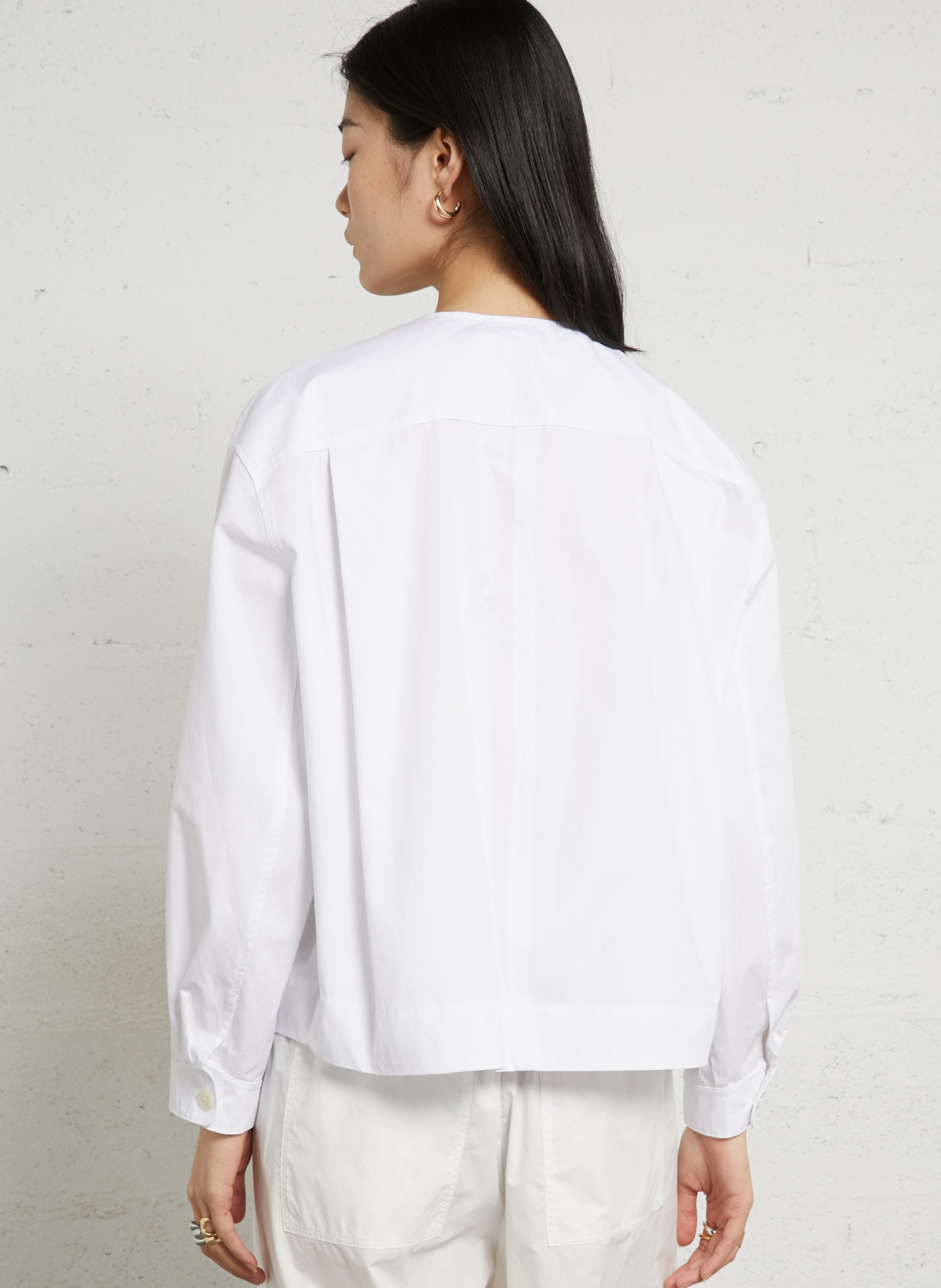 Straight round neck cotton shirt SOEUR White
