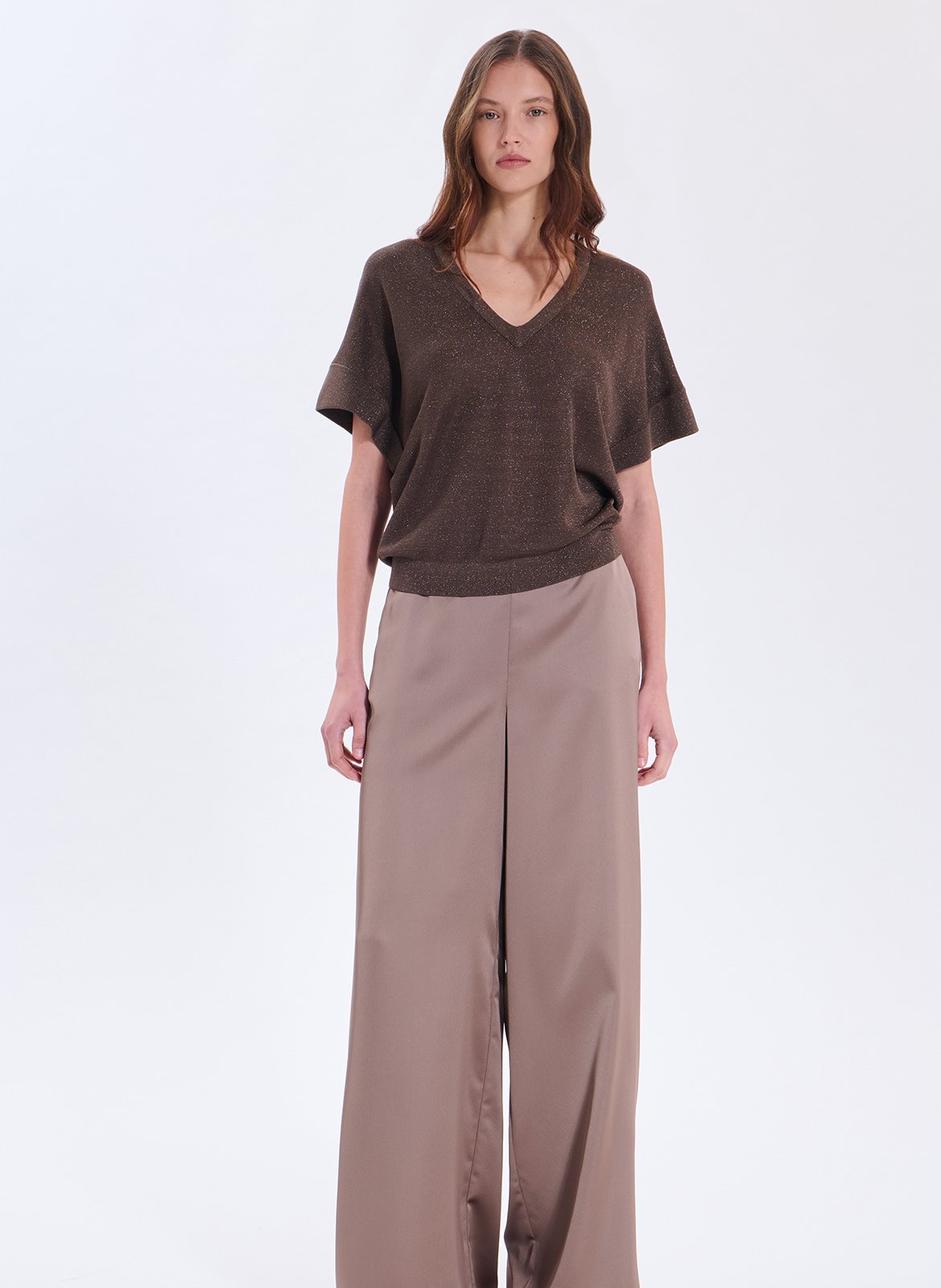 Pull fin col V en maille fine ZAPA Gris