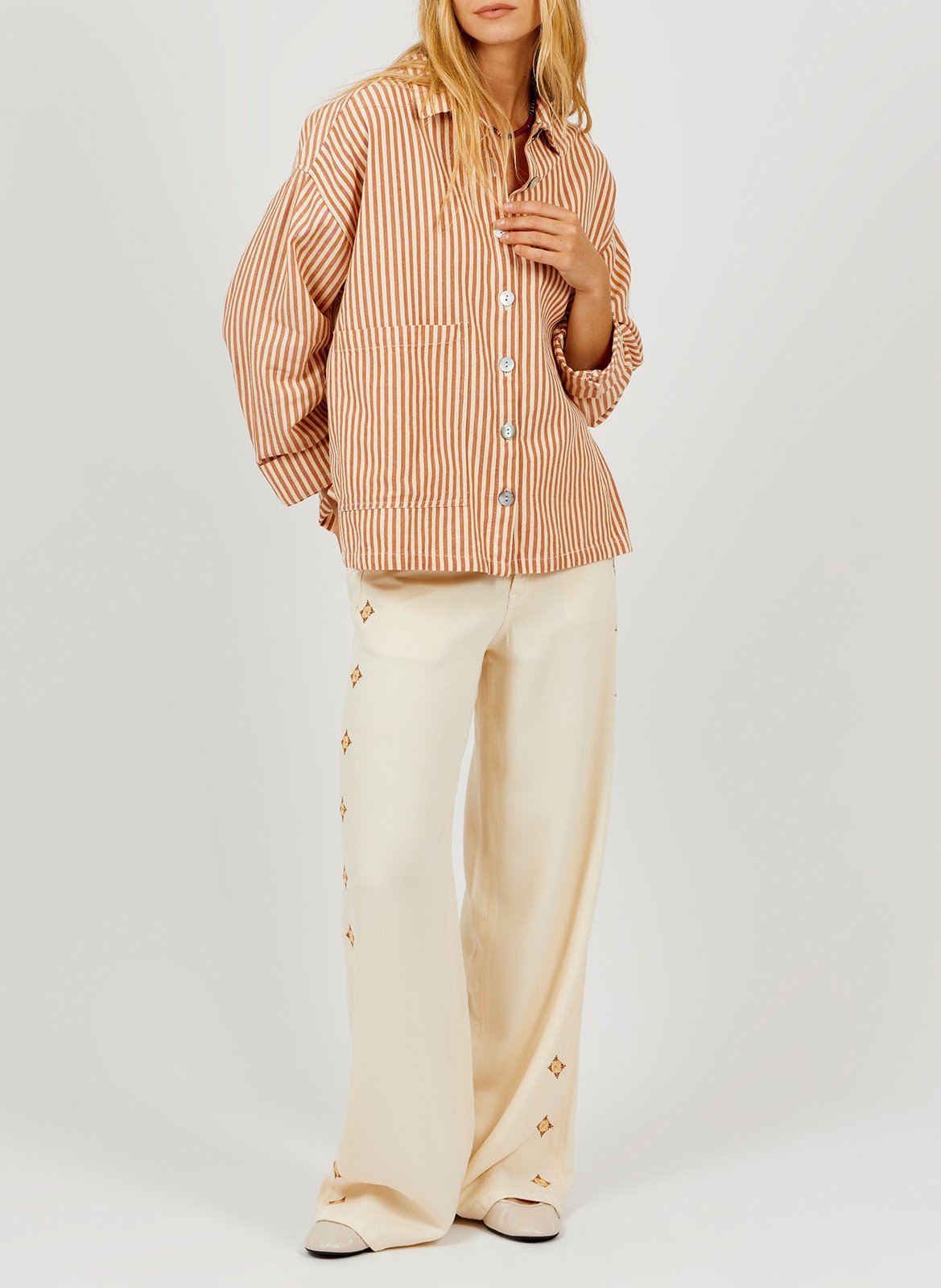 Pantalon large brodé A.P Beige