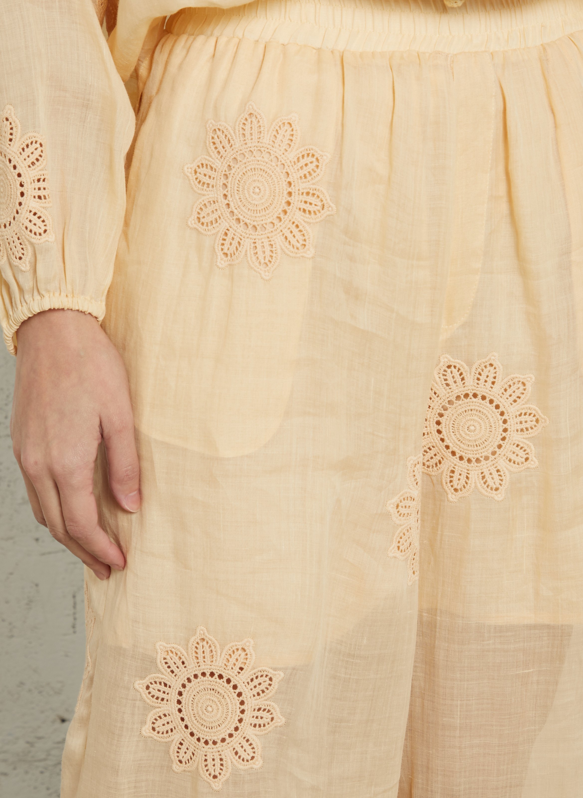 Wide-leg pants with floral embroidery BERENICE Orange