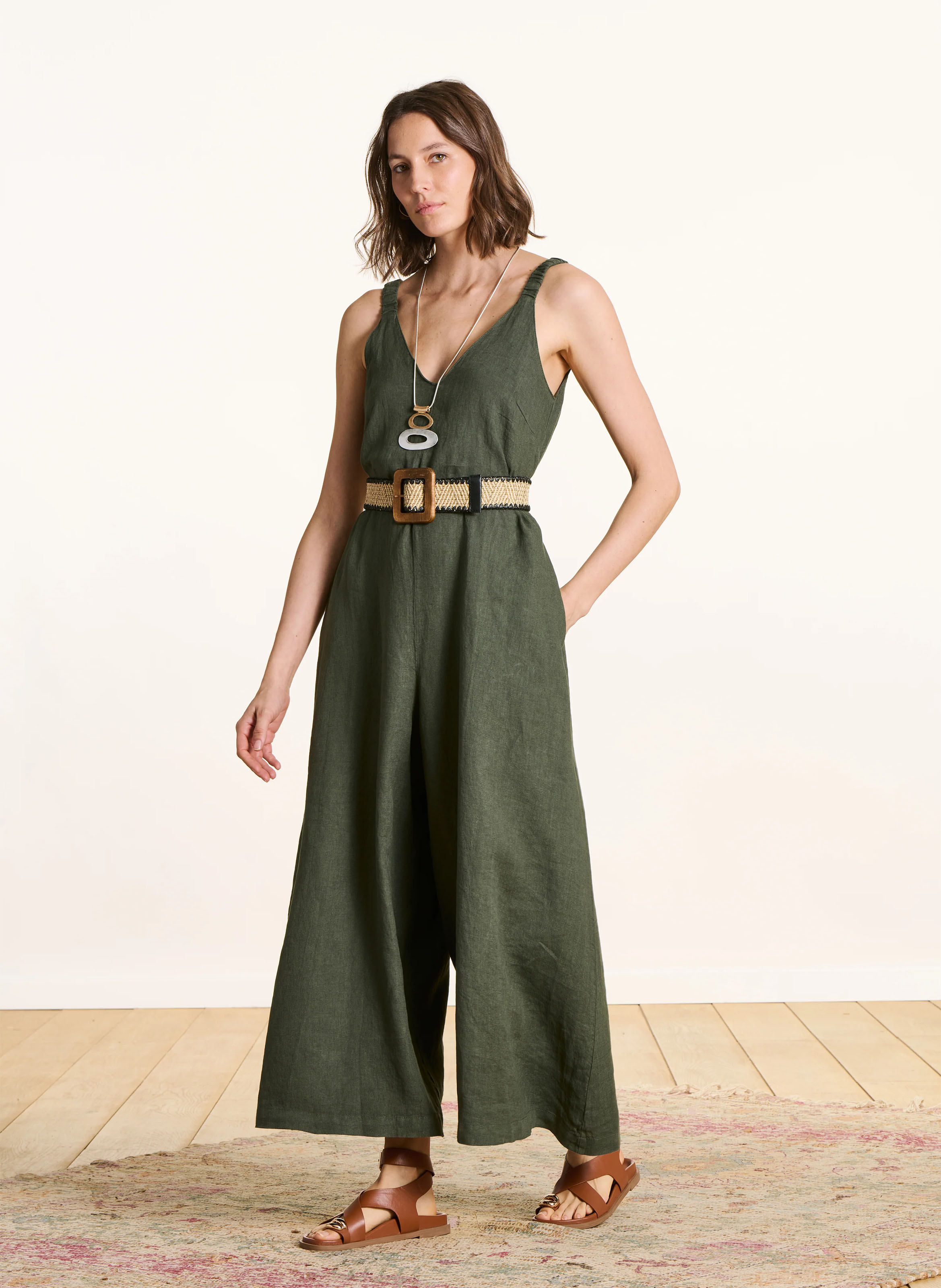 Combinaison pantalon unie en lin LA FEE MARABOUTEE