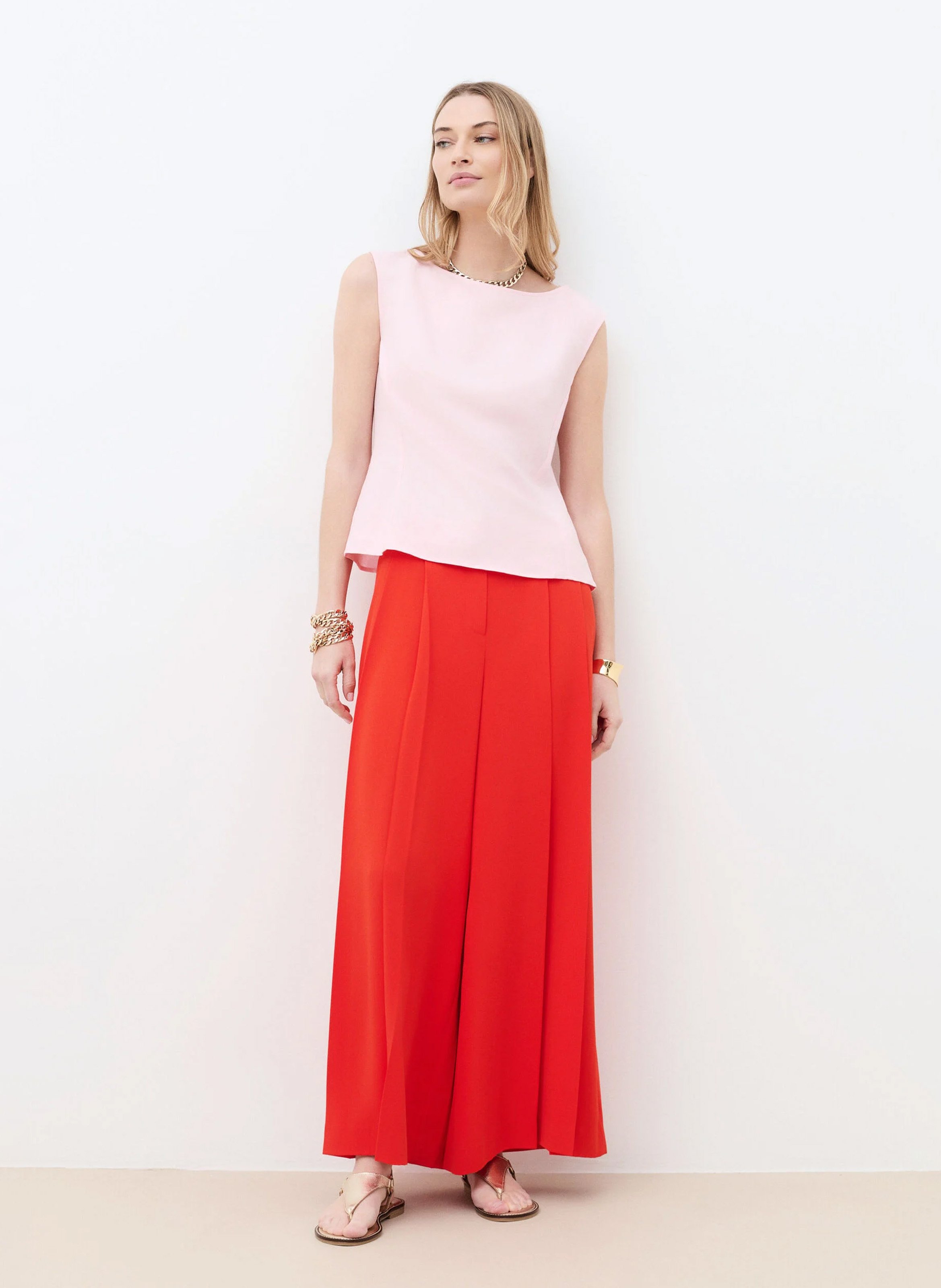 Top ajusté en lin mélangé CAROLL Rose