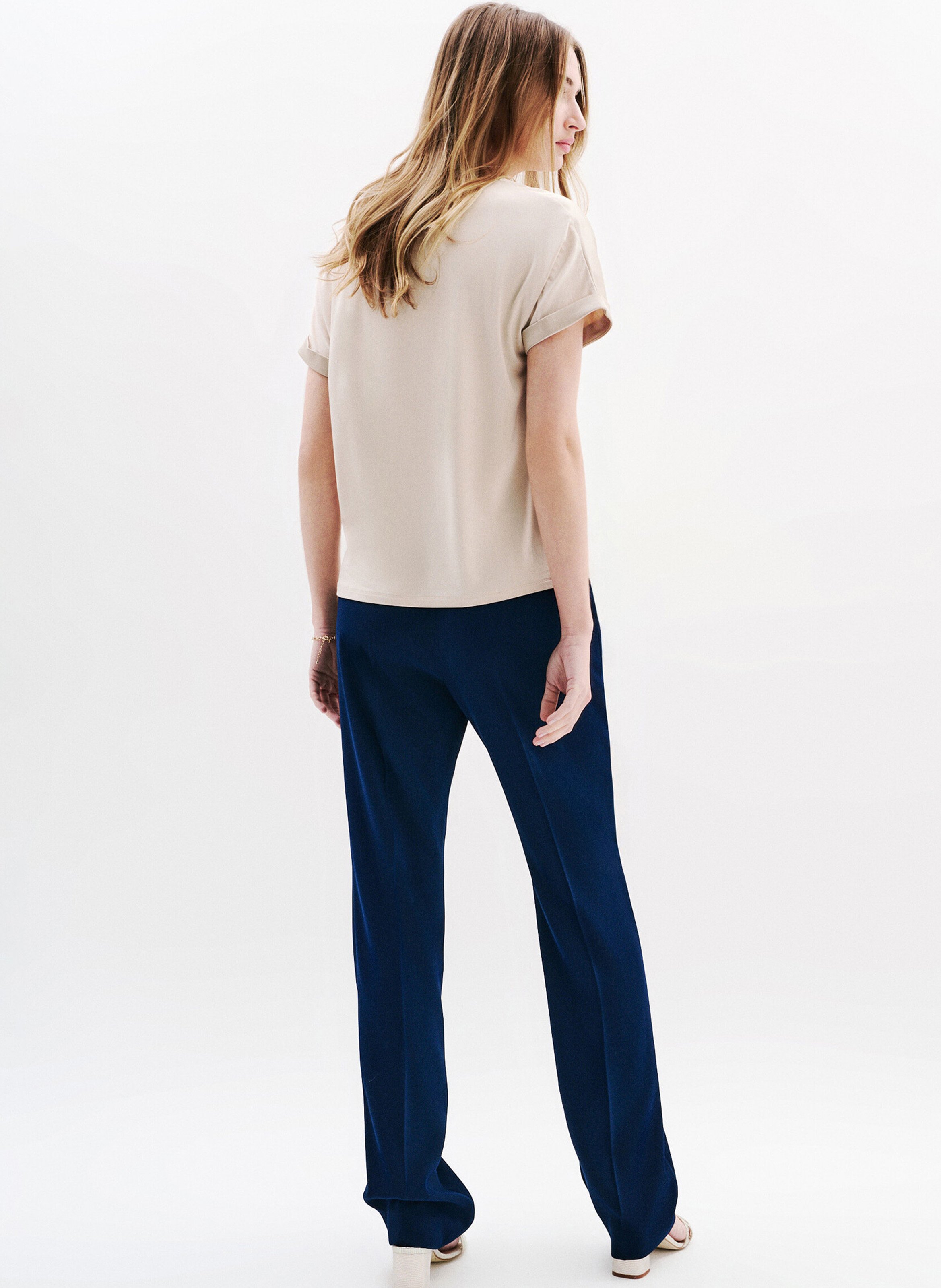 Flowy satin t-shirt CAROLL Beige