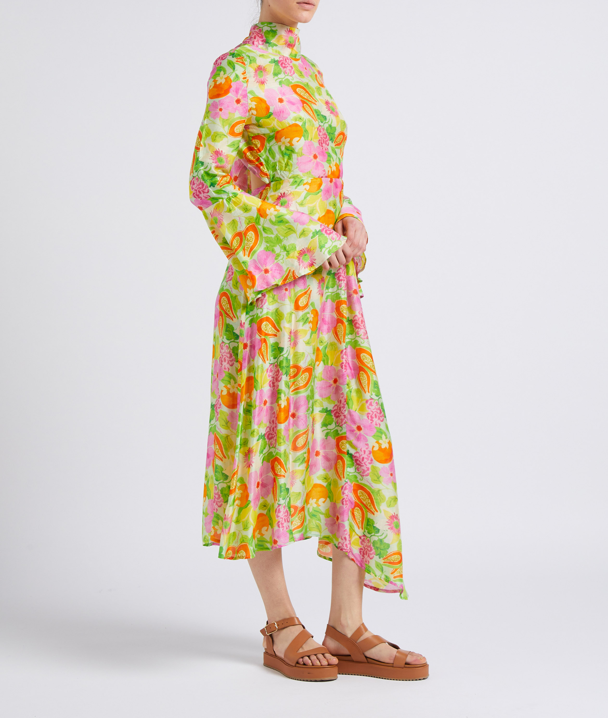 Printed long dress with ties SUNDRESS Multicolored