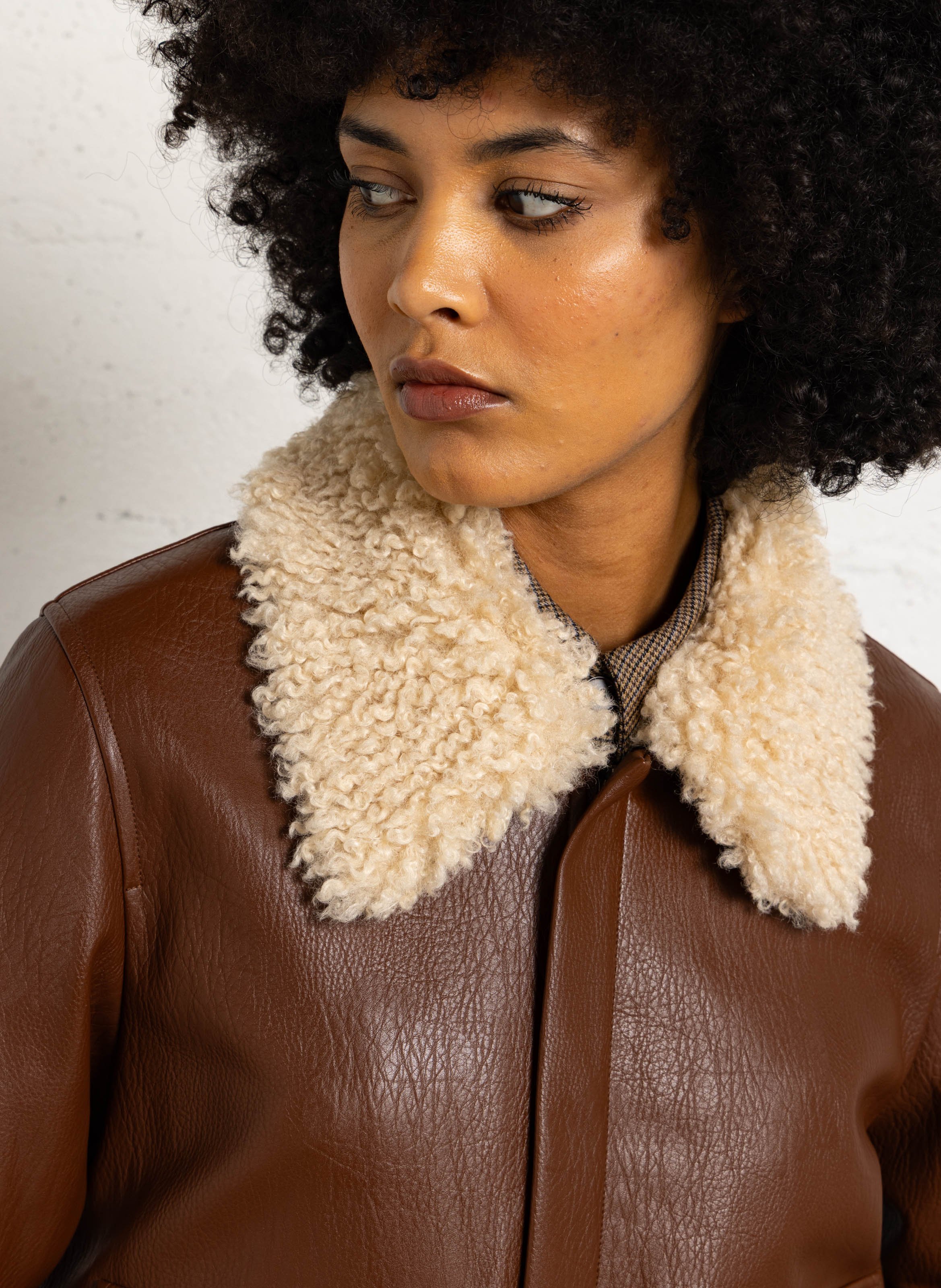 Manteau col sherpa effet cuir SUNCOO Marron