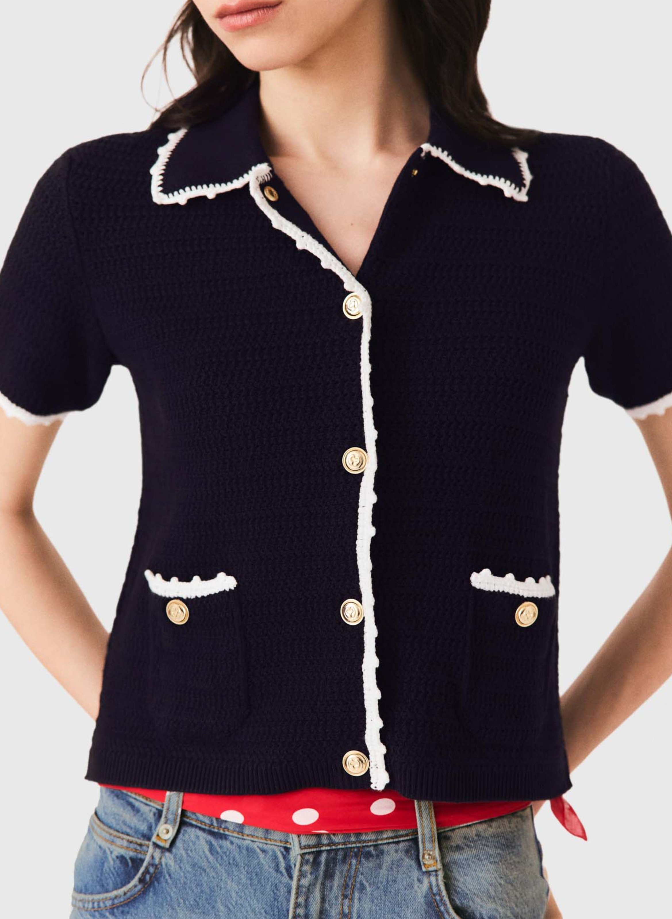 Cardigan droit en maille MAJE Bleu