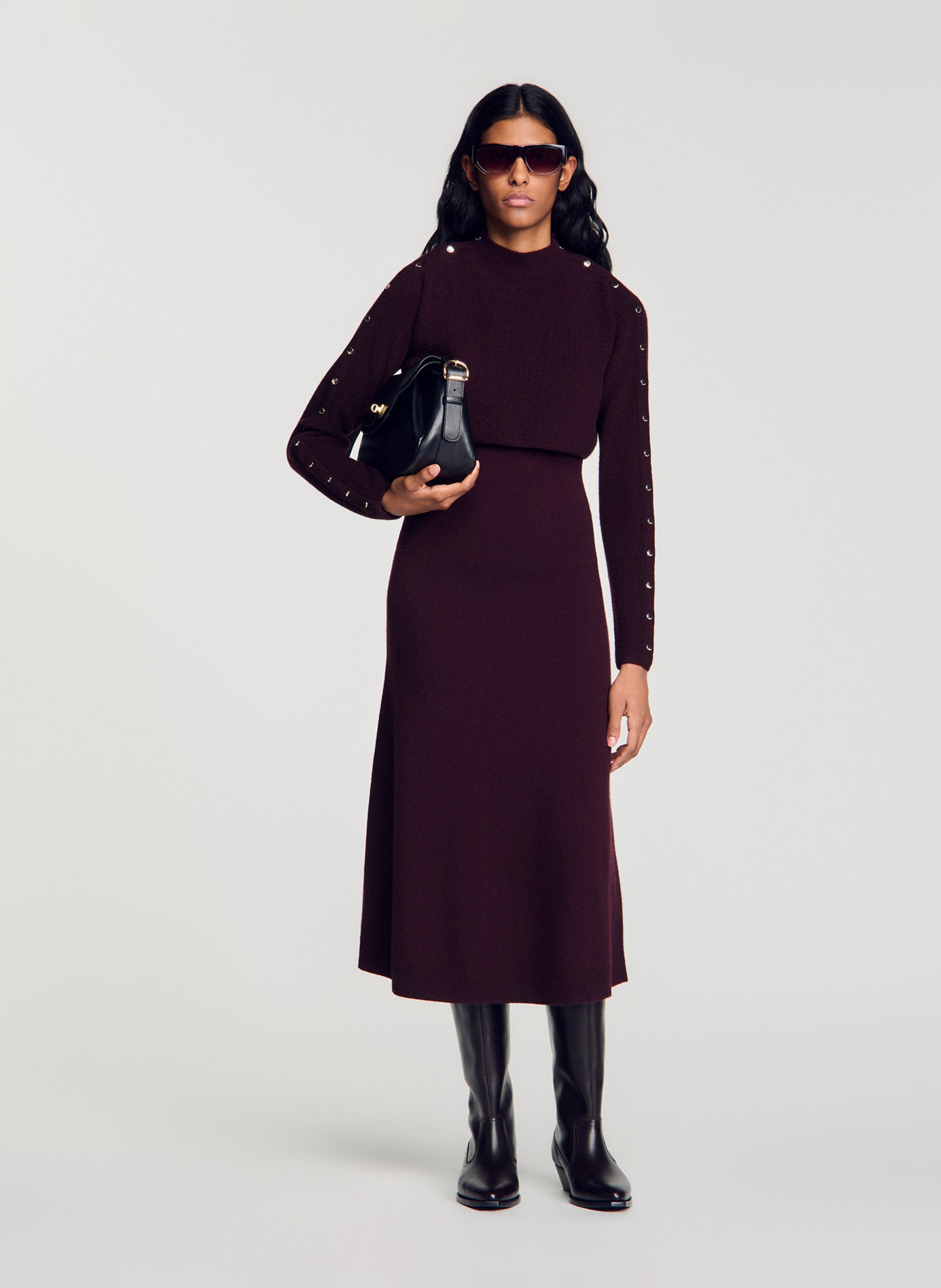 Robe ample col rond en laine et cachemire SANDRO Rouge