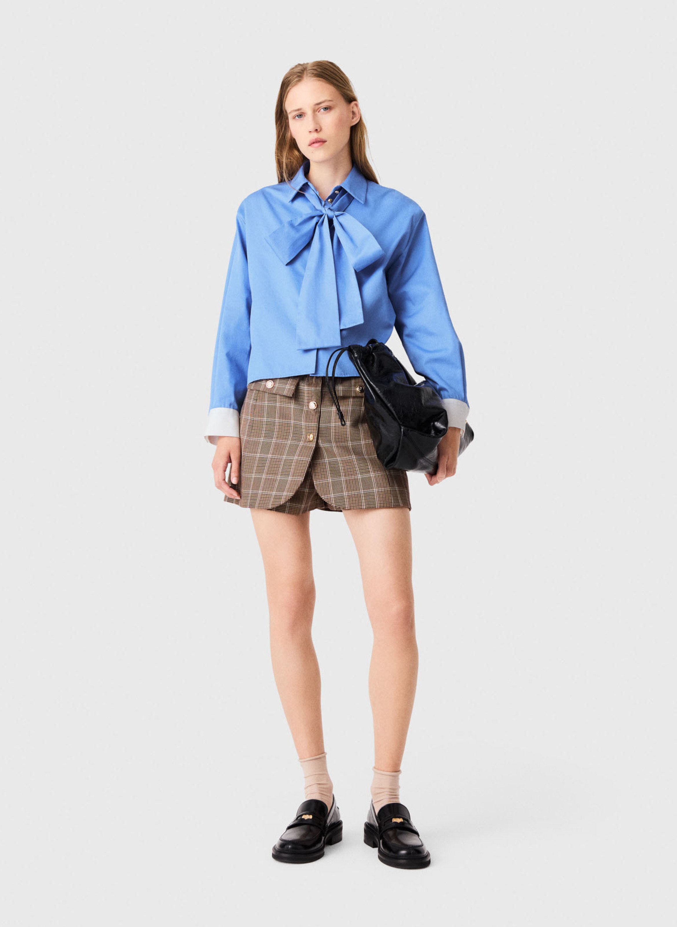 Chemise col lavallière en coton MAJE Bleu