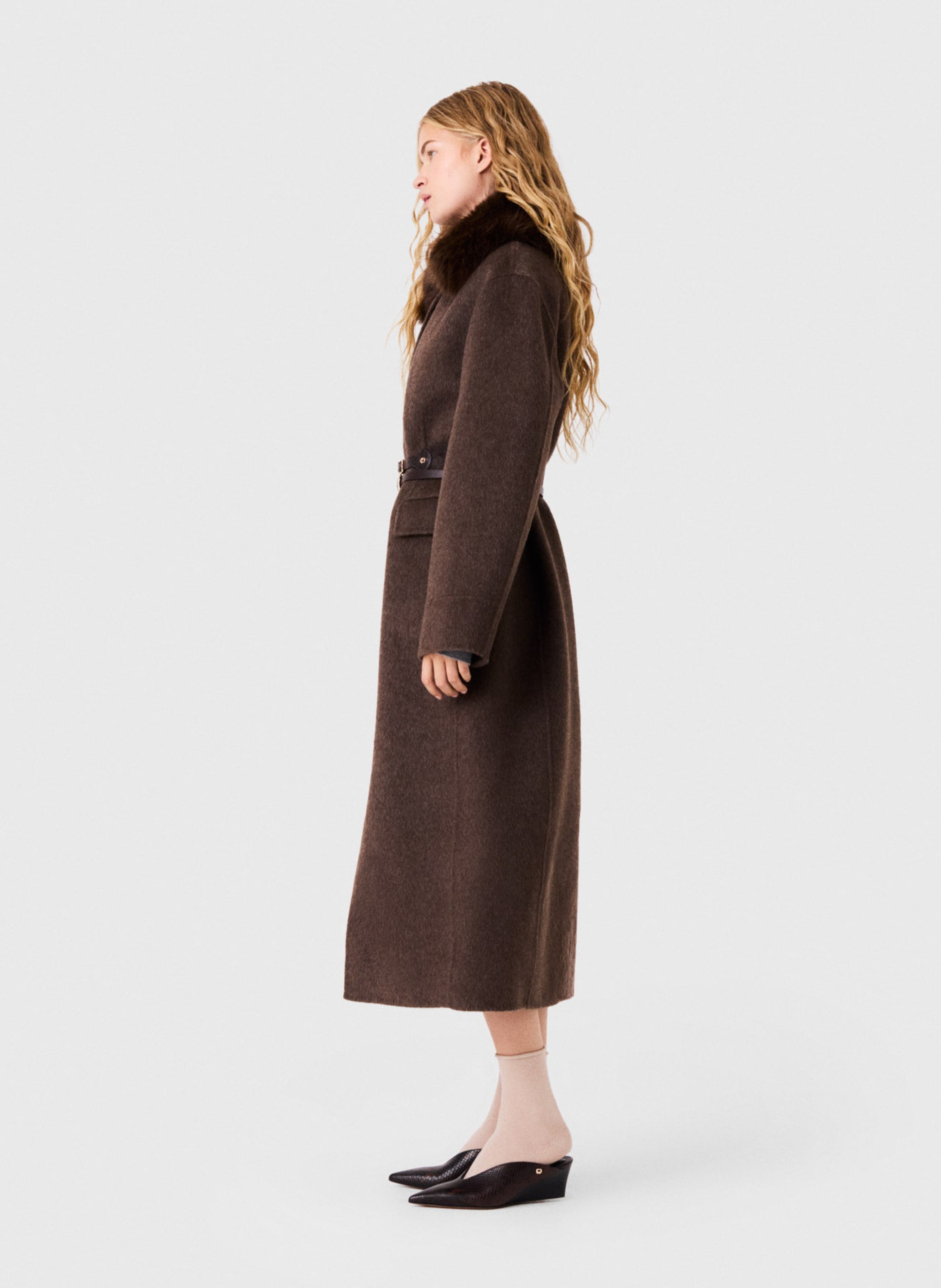 Manteau cintrée col classique en laine mélangée MAJE Marron