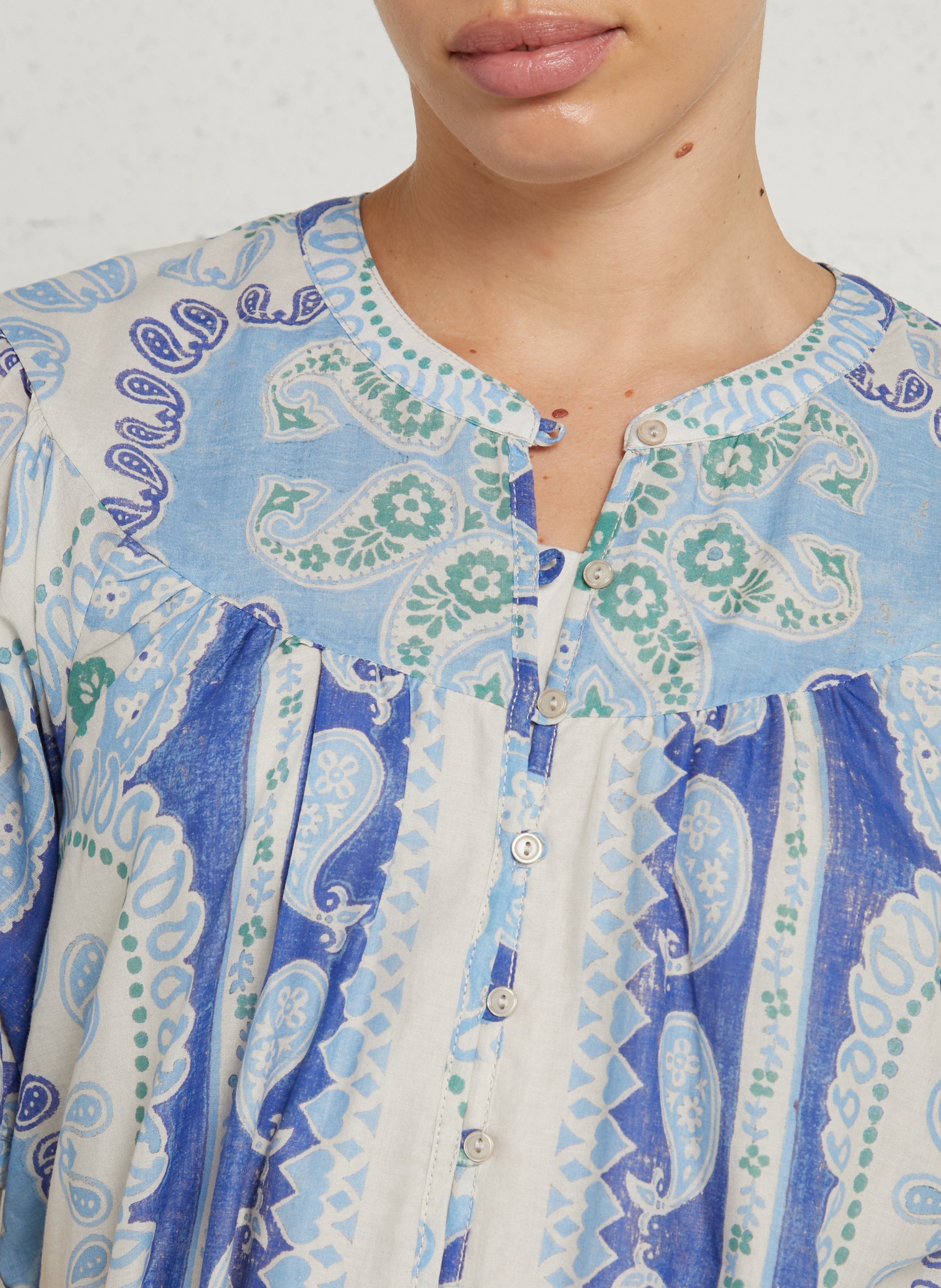 Korte, katoenen jurk met ronde hals en print SUD EXPRESS Blauw