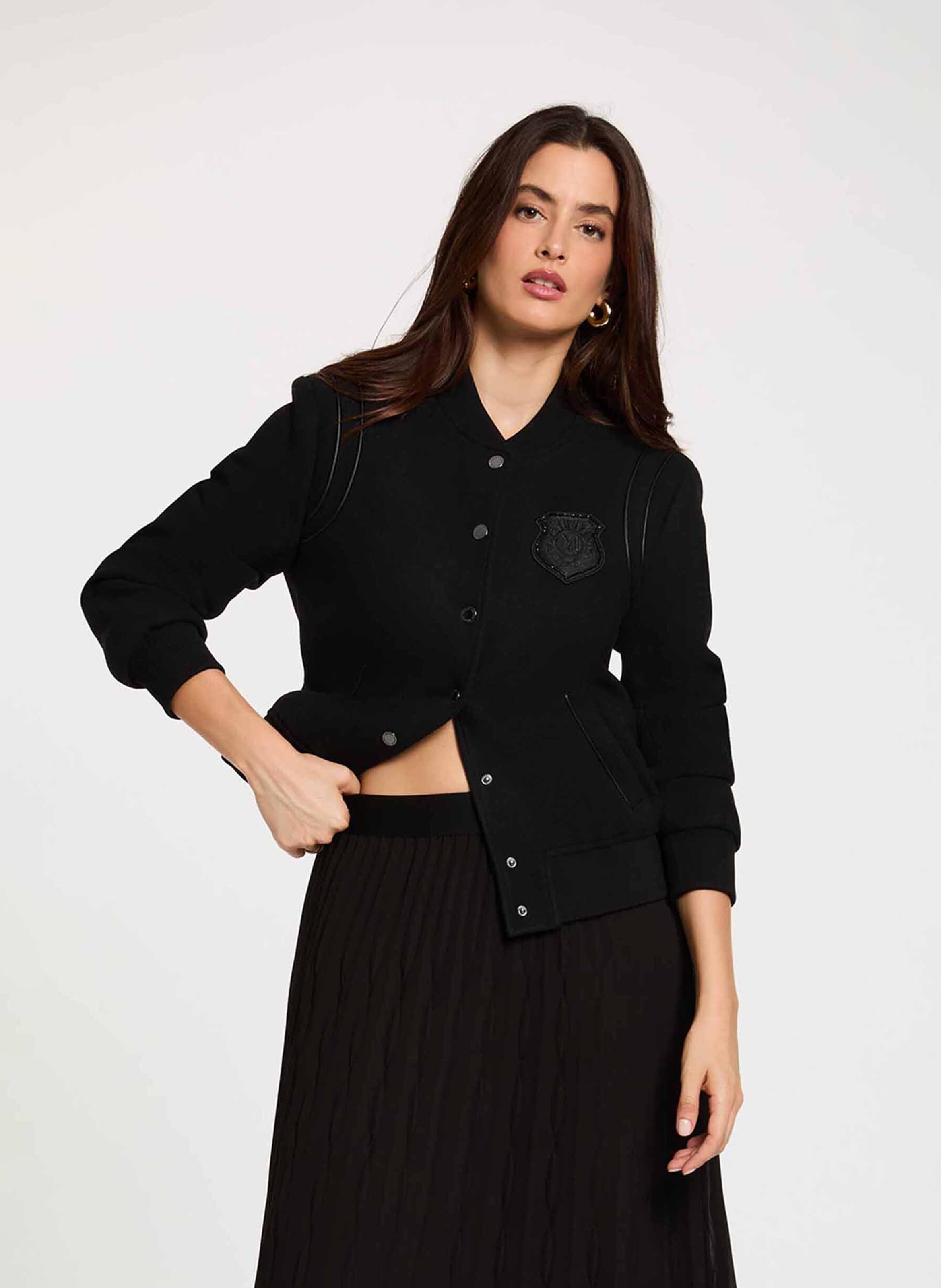 Blouson droit boutonné uni MORGAN Noir