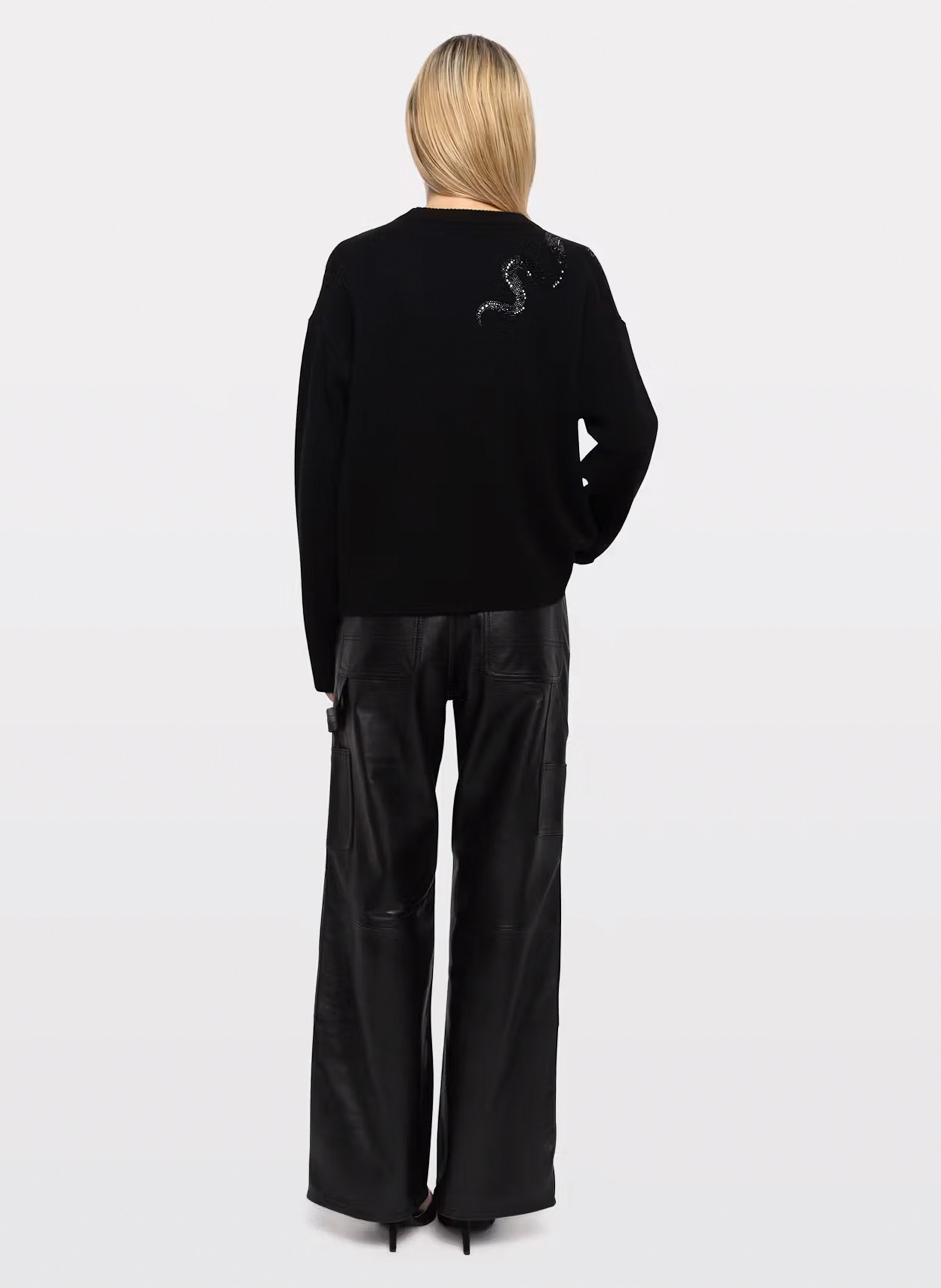 Pantalon droit taille haute en cuir ZADIG&VOLTAIRE Noir
