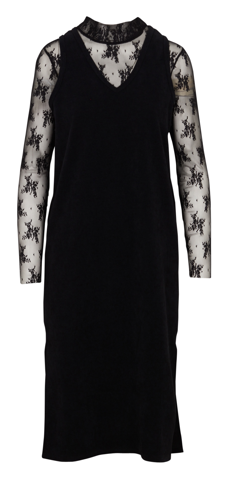 Robe longue droite côtelée LE TEMPS DES CERISES Noir