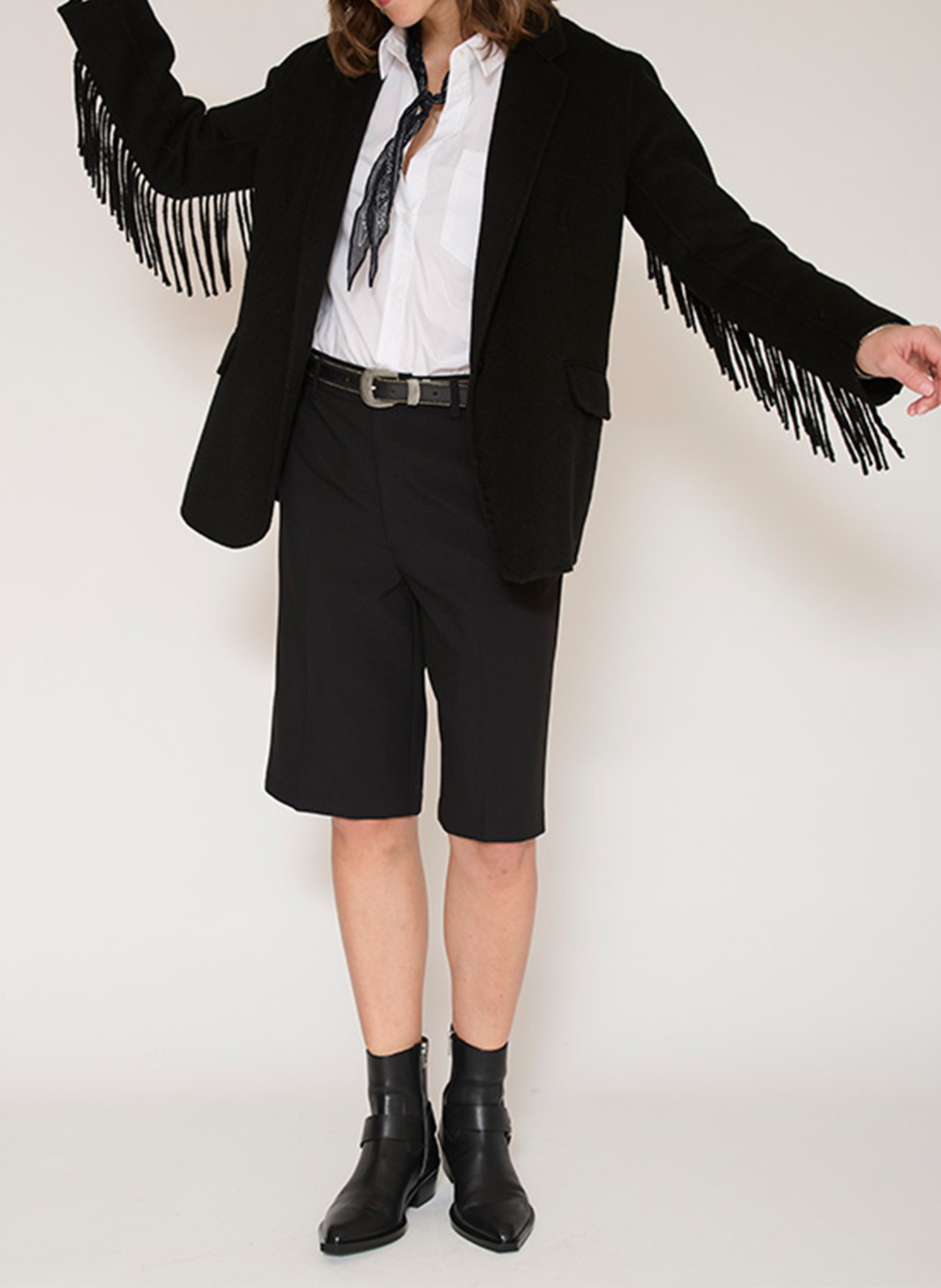 Veste tailleur droite à franges en laine mélangée MKT Noir