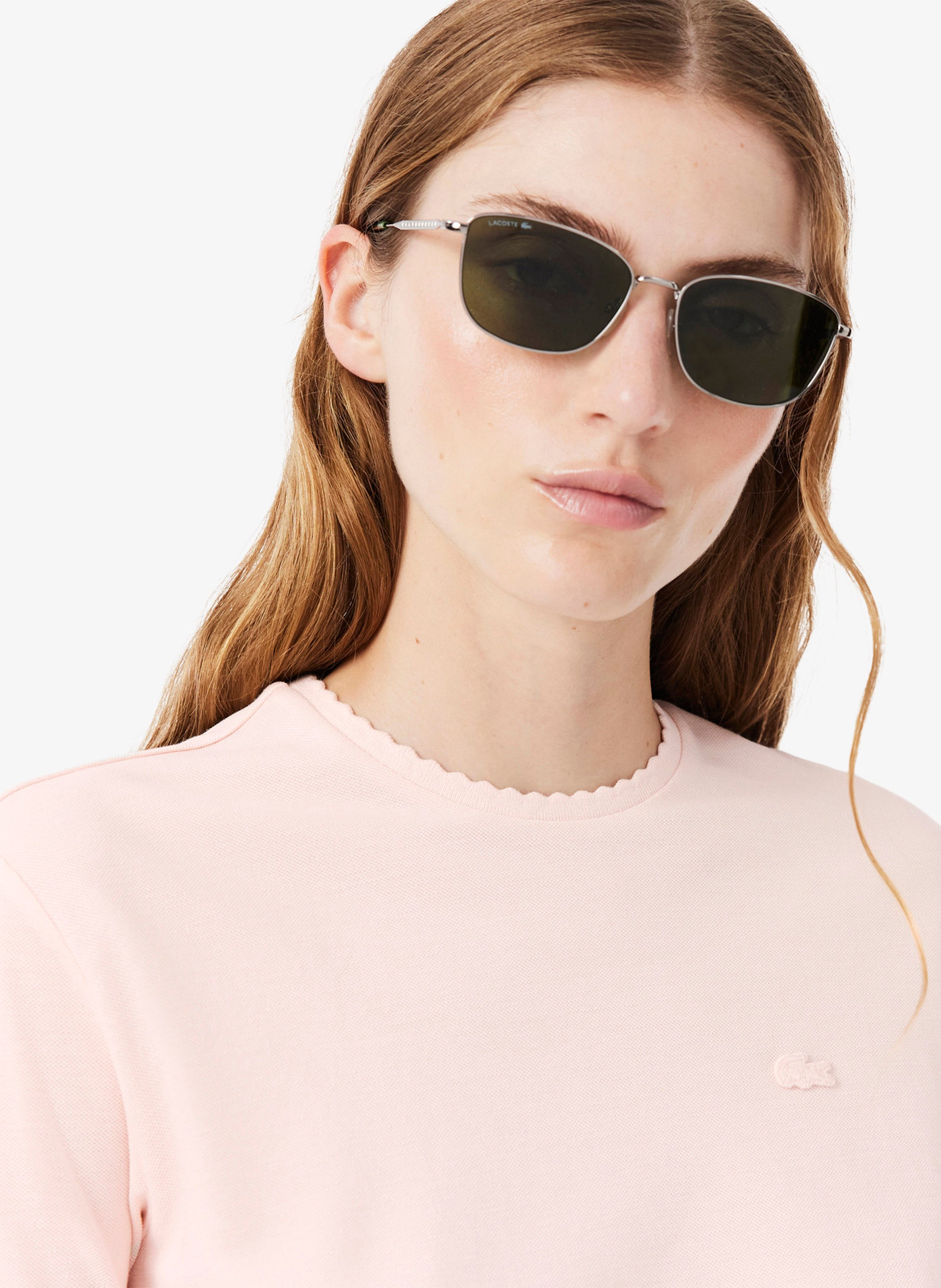 Gerader T-Shirt mit Rundhalsausschnitt und Wellenkante aus Baumwollmischung LACOSTE Rosa