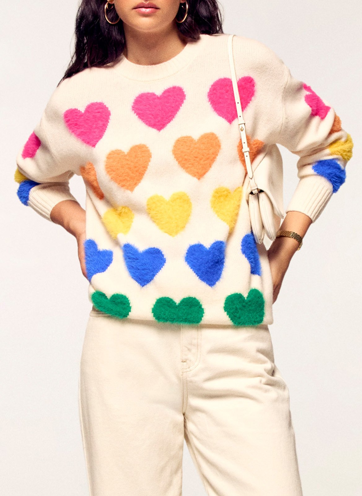 Pull à cœurs en laine et cachemire FROM FUTURE Beige