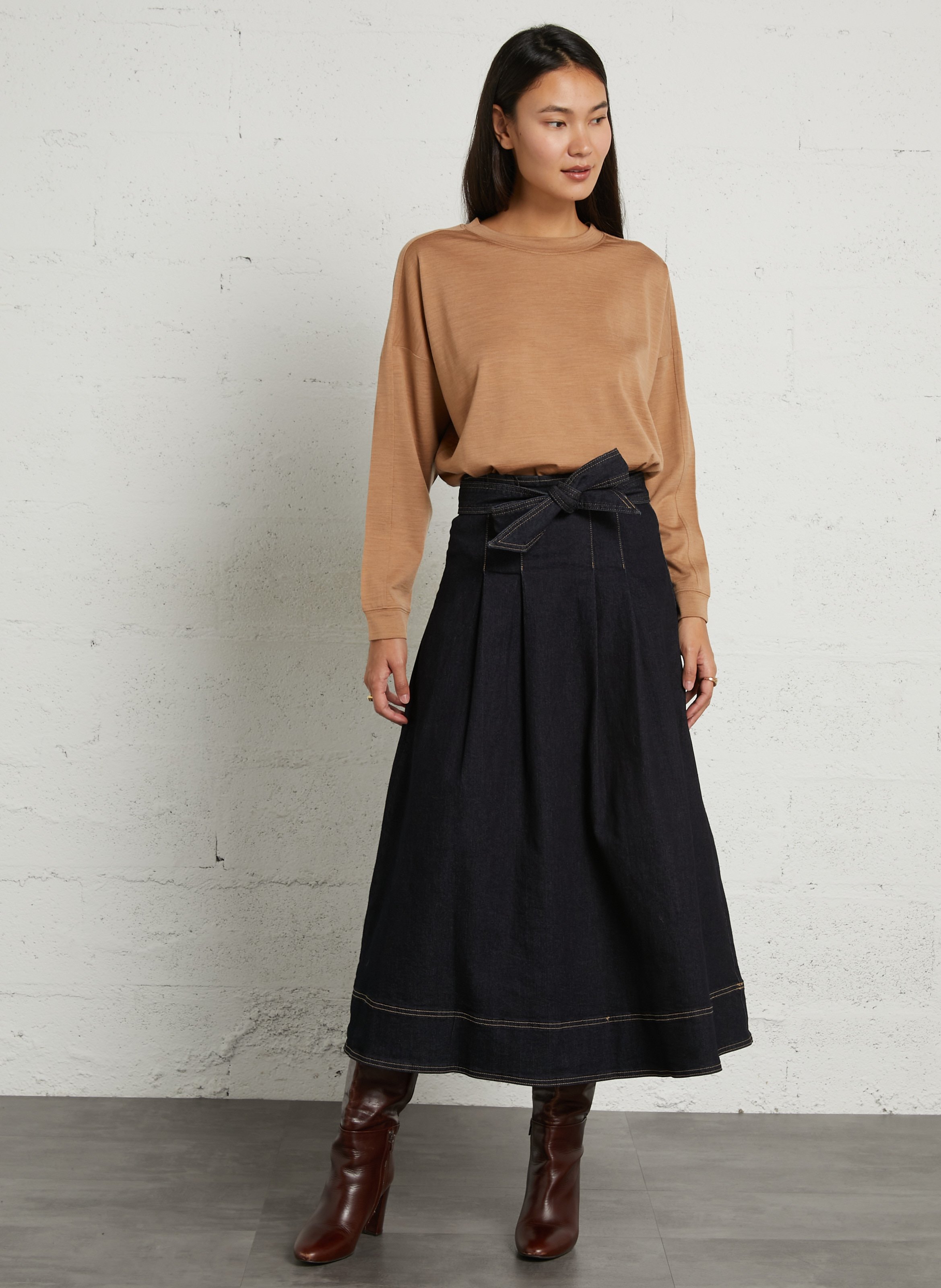 Ruim T-shirt van wol. MAISON 123 Beige
