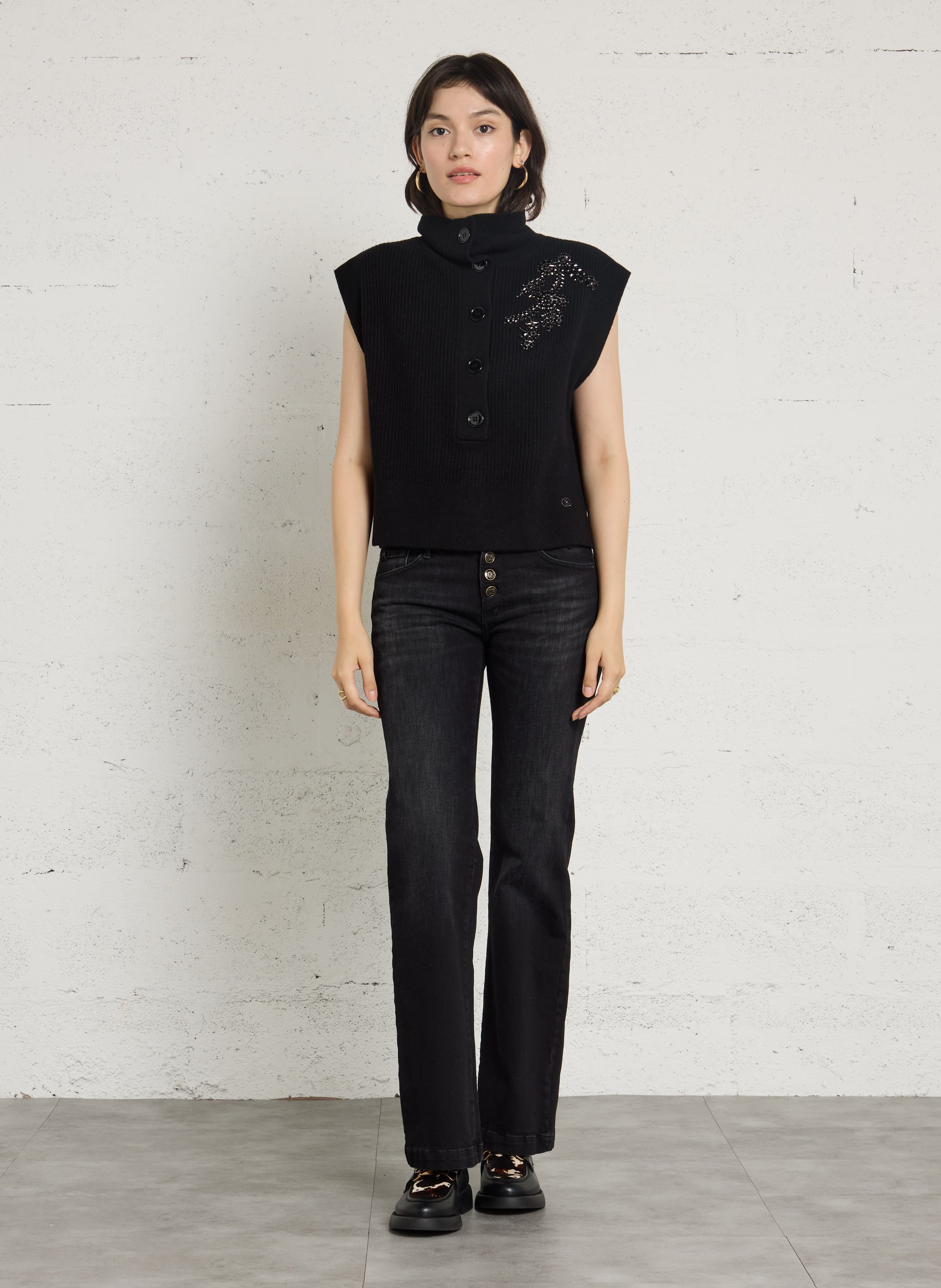 Gilet sans manches col montant en laine LIU JO Noir