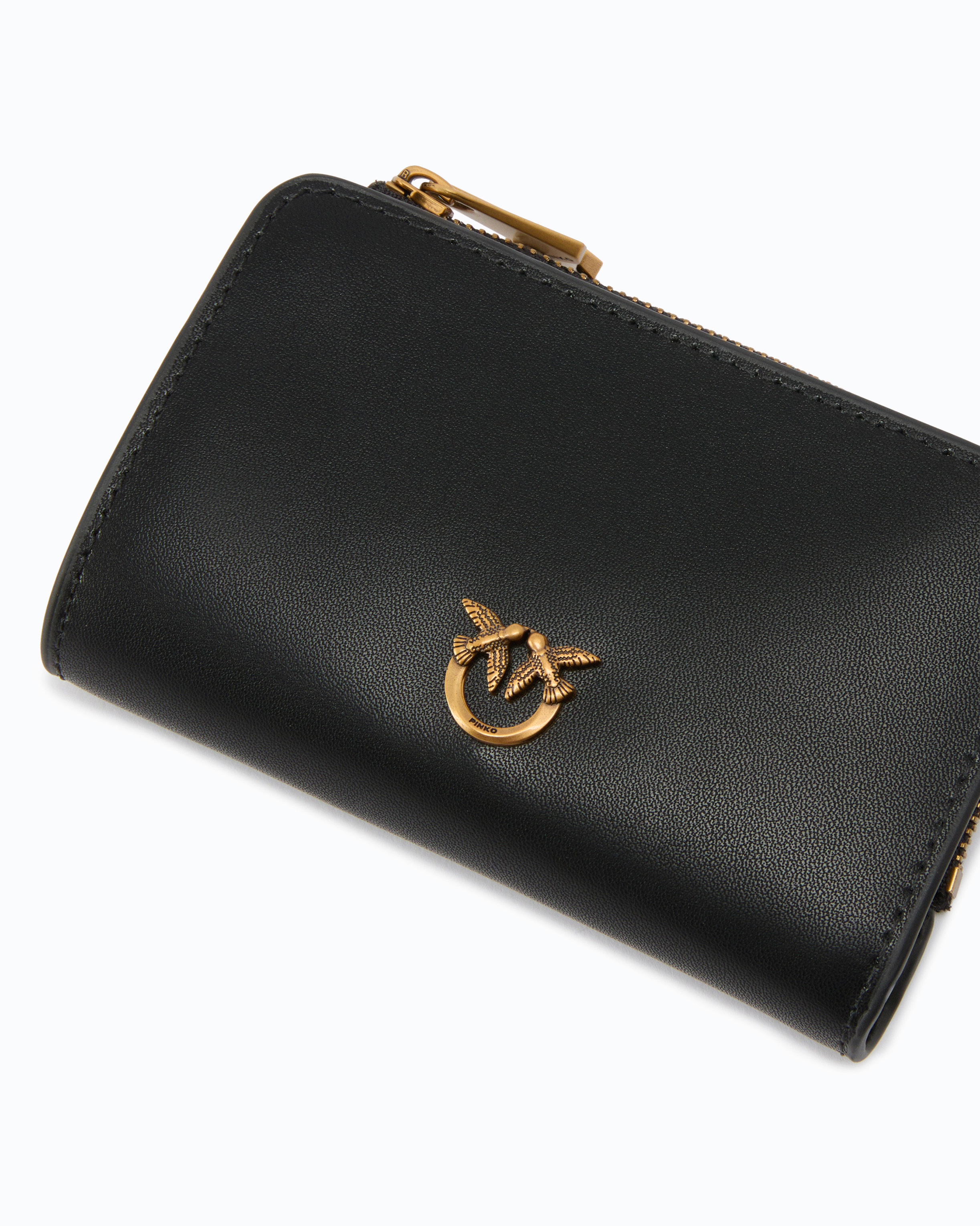 Mini leather wallet with Love Birds | Black PINKO Women