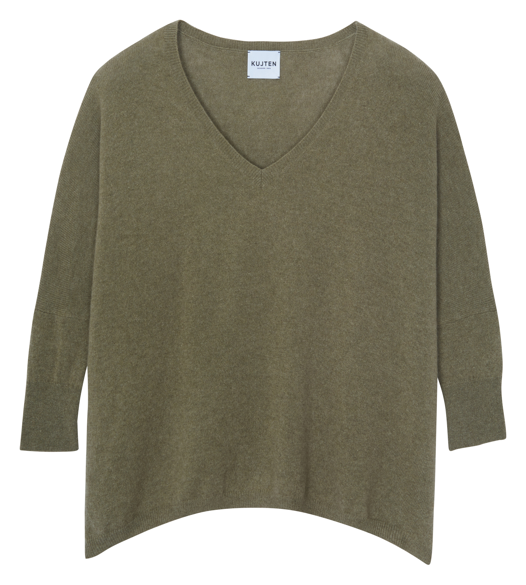 Pull col V oversize en cachemire KUJTEN Kaki