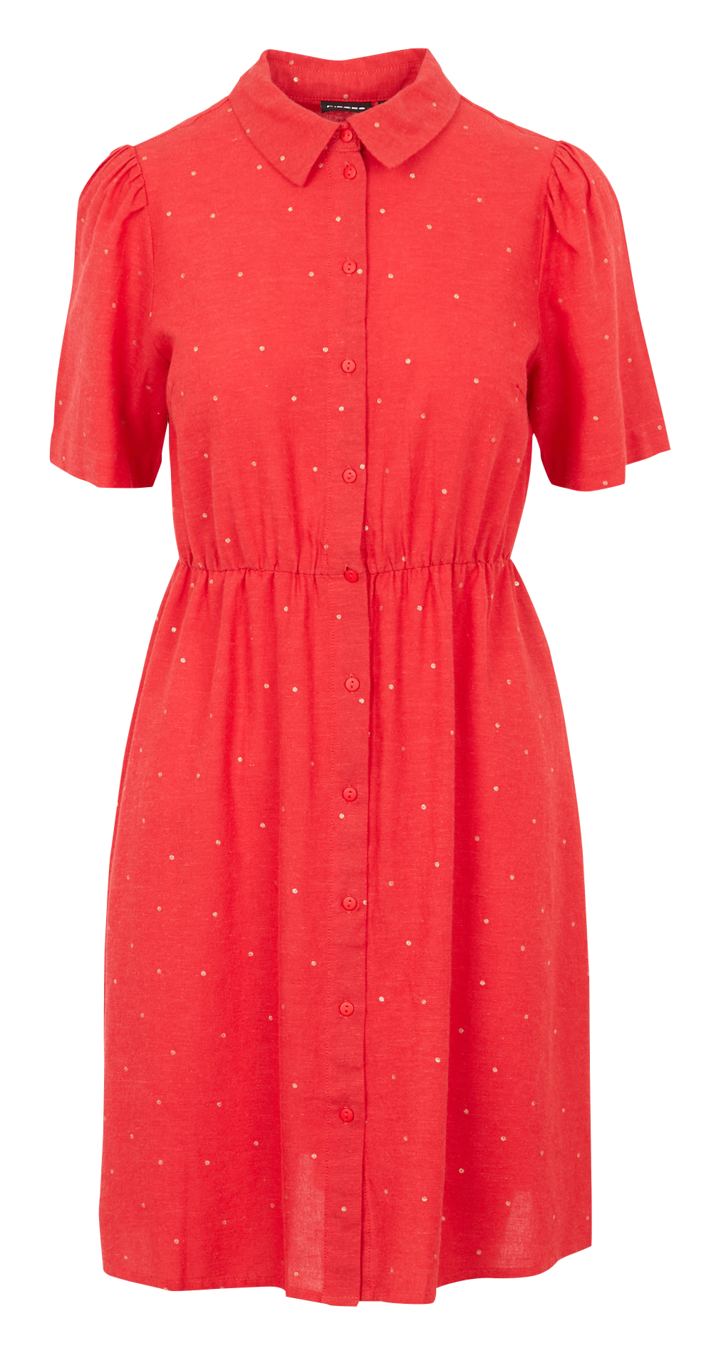 Short dot print dress with classic collar PIECES Red